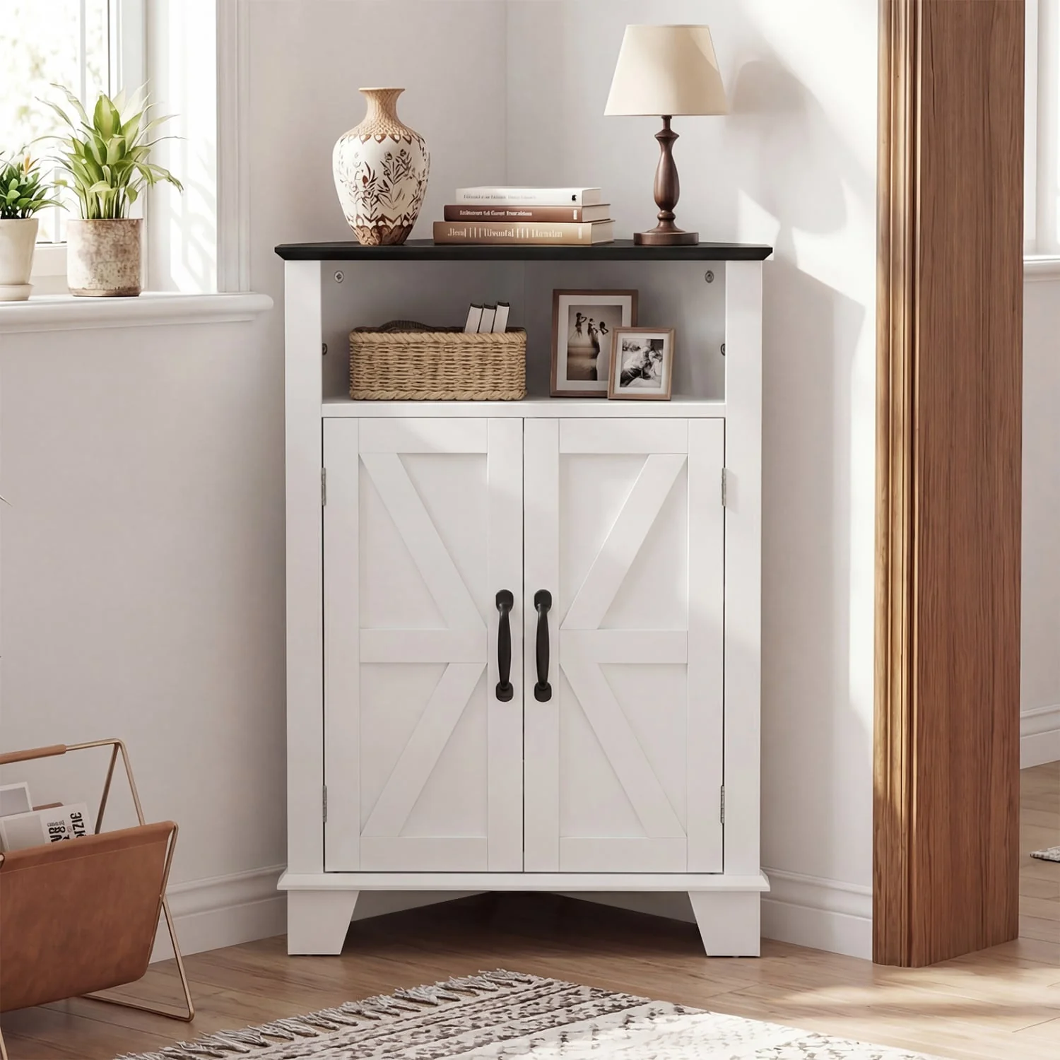 4-Tier Corner Storage Cabinet, Open Shelf, White - Image 3