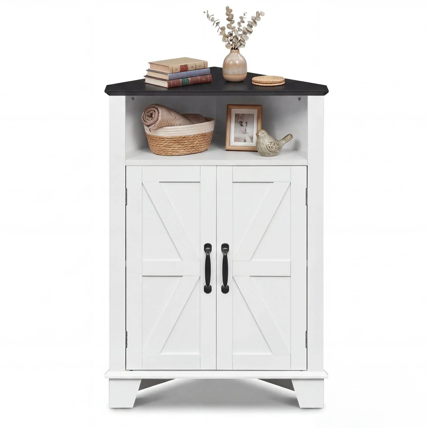 4-Tier Corner Storage Cabinet, Open Shelf, White - Image 4