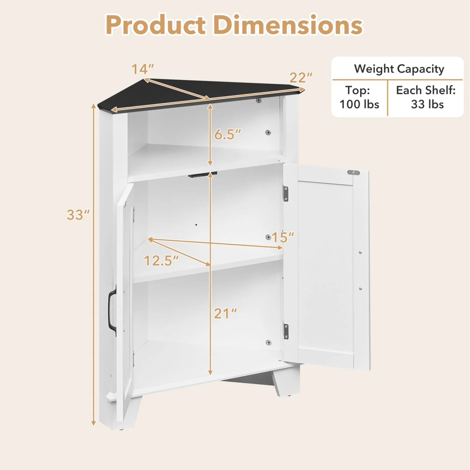 4-Tier Corner Storage Cabinet, Open Shelf, White - Image 5