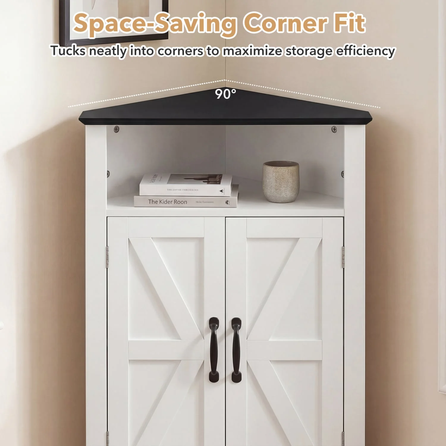 4-Tier Corner Storage Cabinet, Open Shelf, White - Image 9
