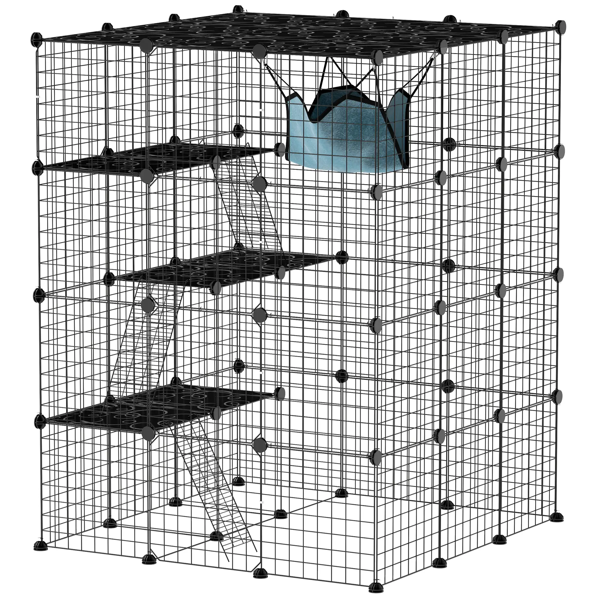 4 Tier DIY Cat Cage, Indoor Catio for 1-3 Cats, Black - Image 11