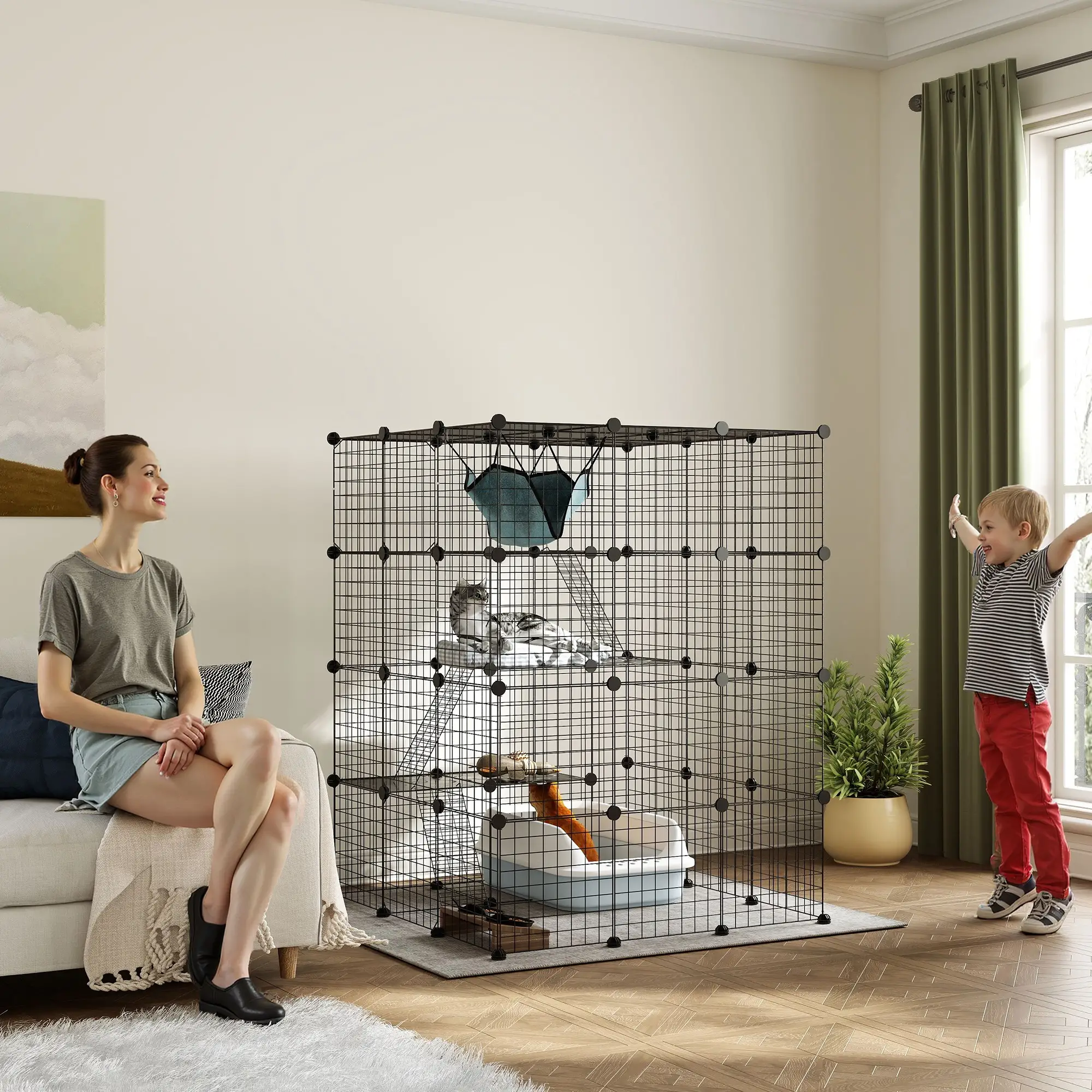 4 Tier DIY Cat Cage, Indoor Catio for 1-3 Cats, Black - Image 2