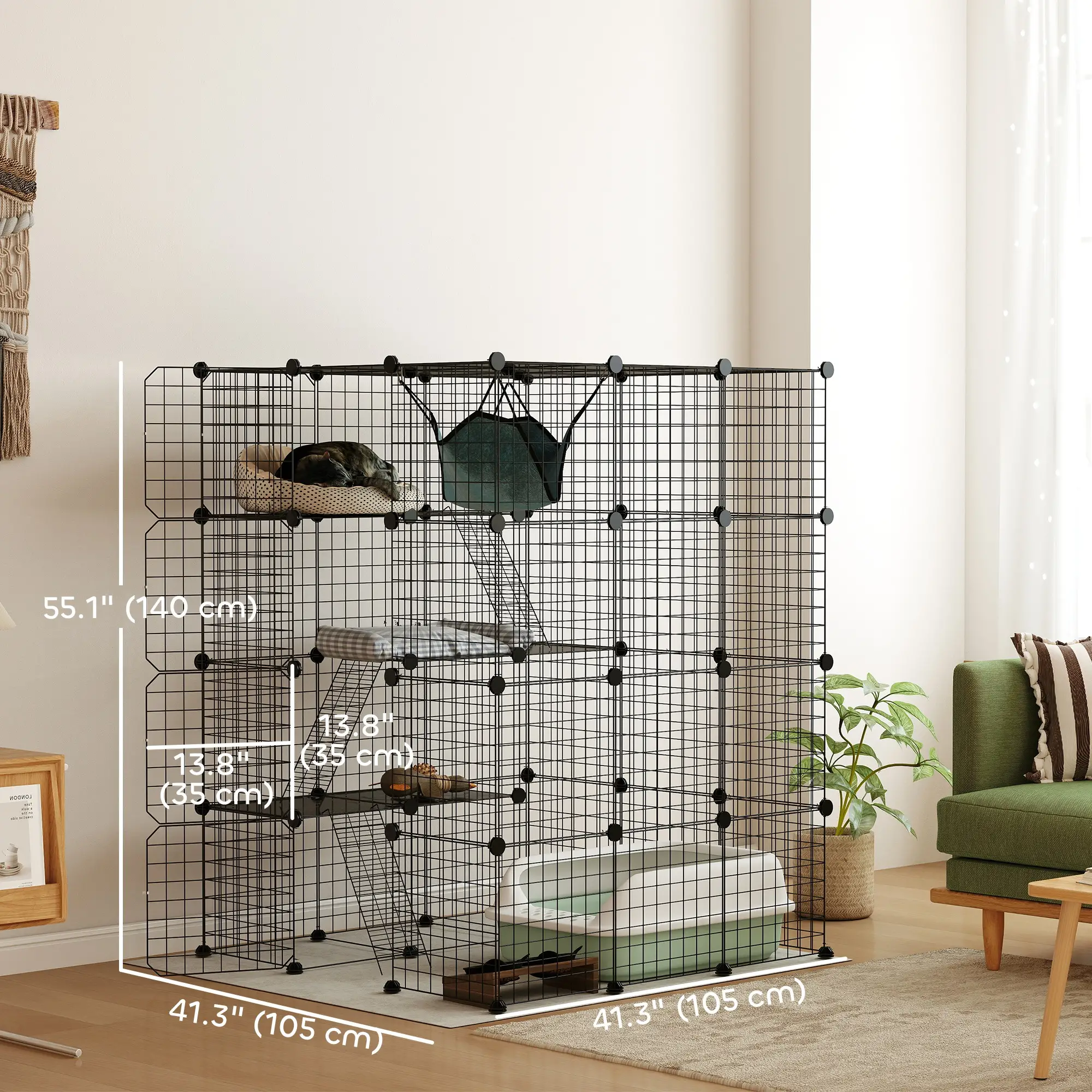 4 Tier DIY Cat Cage, Indoor Catio for 1-3 Cats, Black - Image 3