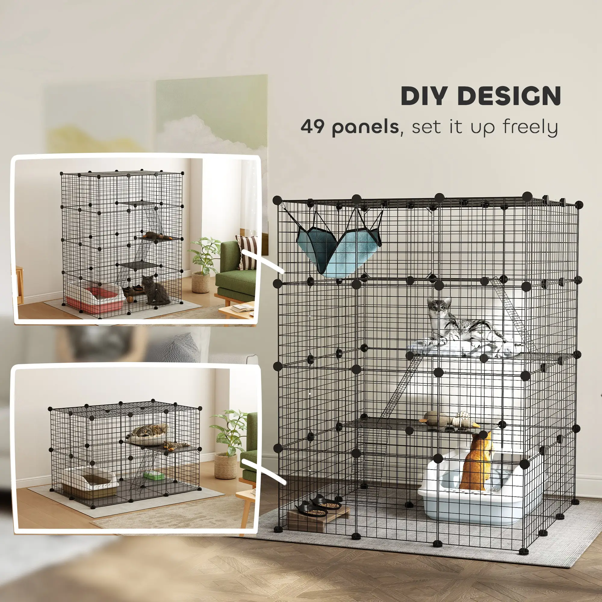 4 Tier DIY Cat Cage, Indoor Catio for 1-3 Cats, Black - Image 5