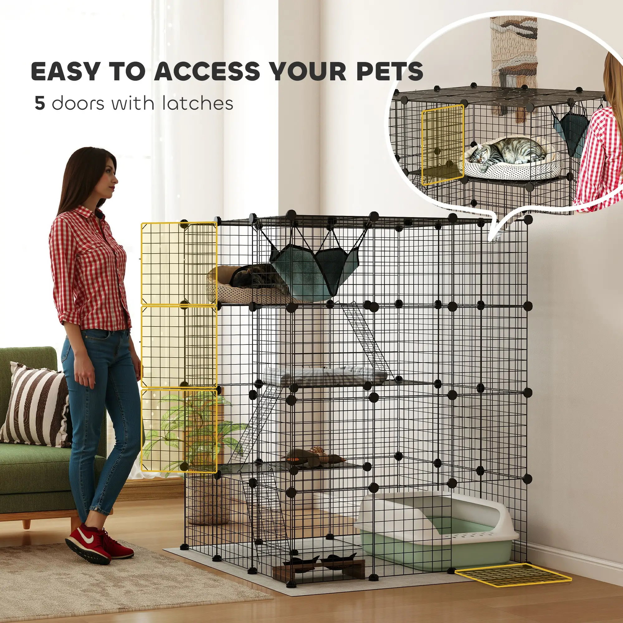 4 Tier DIY Cat Cage, Indoor Catio for 1-3 Cats, Black - Image 6