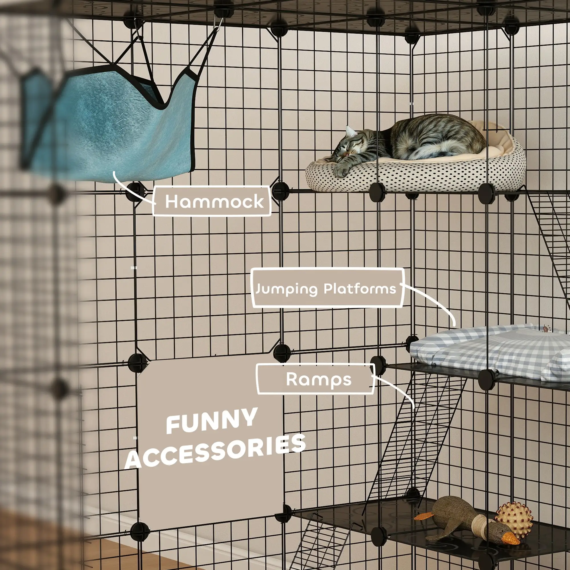 4 Tier DIY Cat Cage, Indoor Catio for 1-3 Cats, Black - Image 7