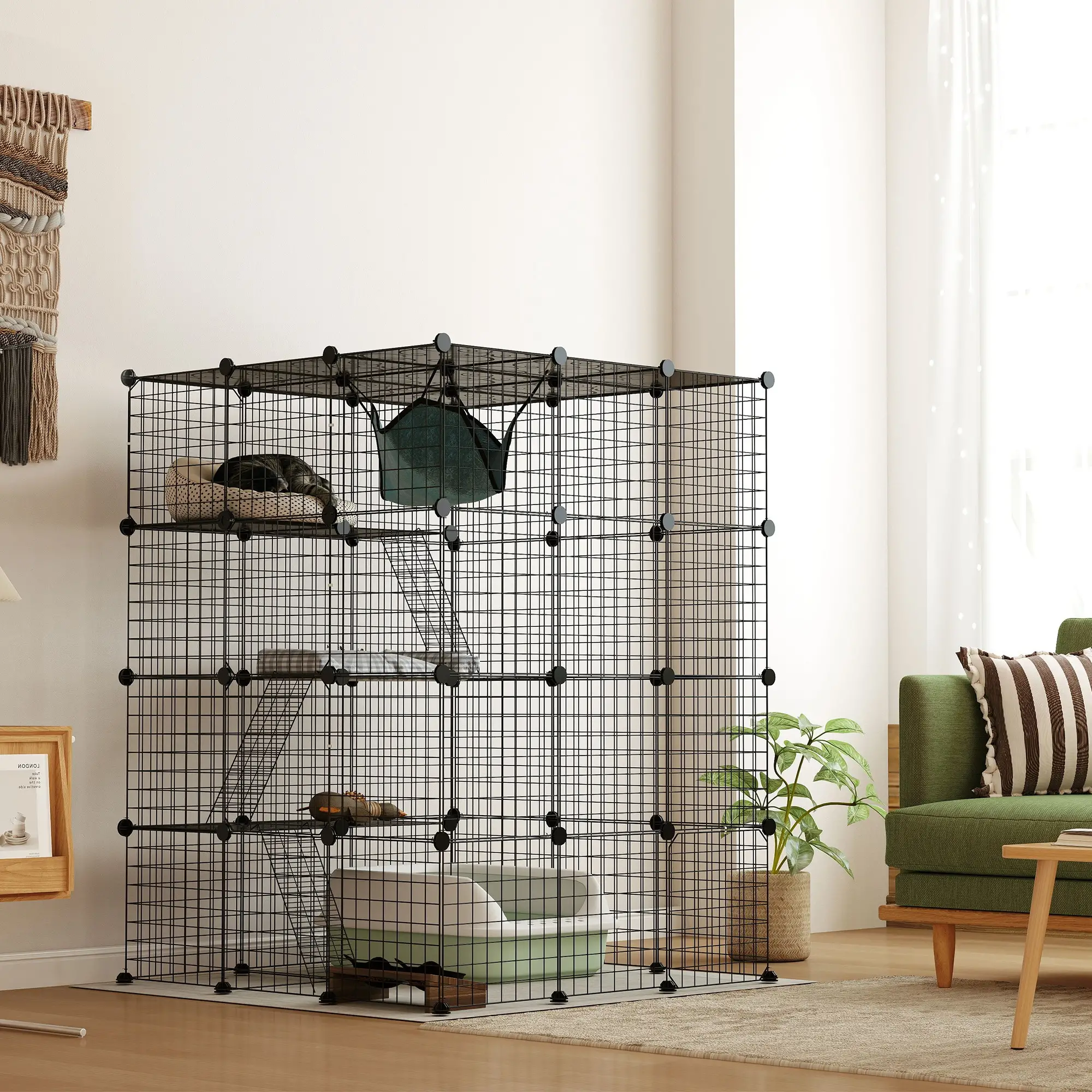 4 Tier DIY Cat Cage, Indoor Catio for 1-3 Cats, Black - Image 8