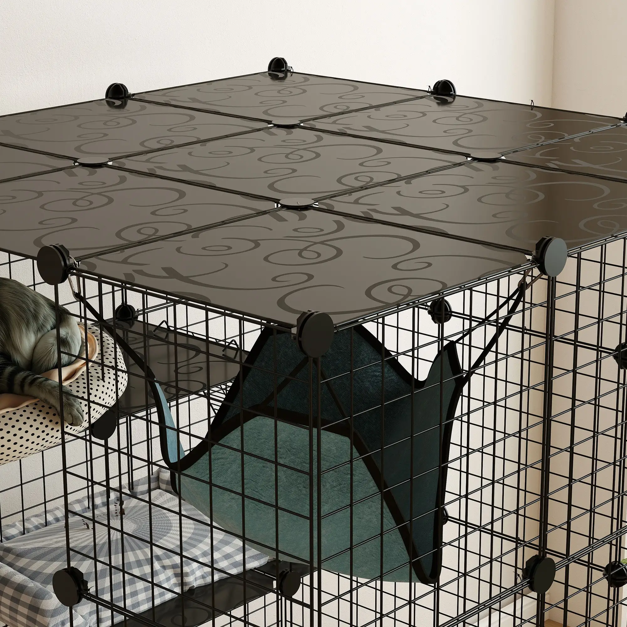 4 Tier DIY Cat Cage, Indoor Catio for 1-3 Cats, Black - Image 9