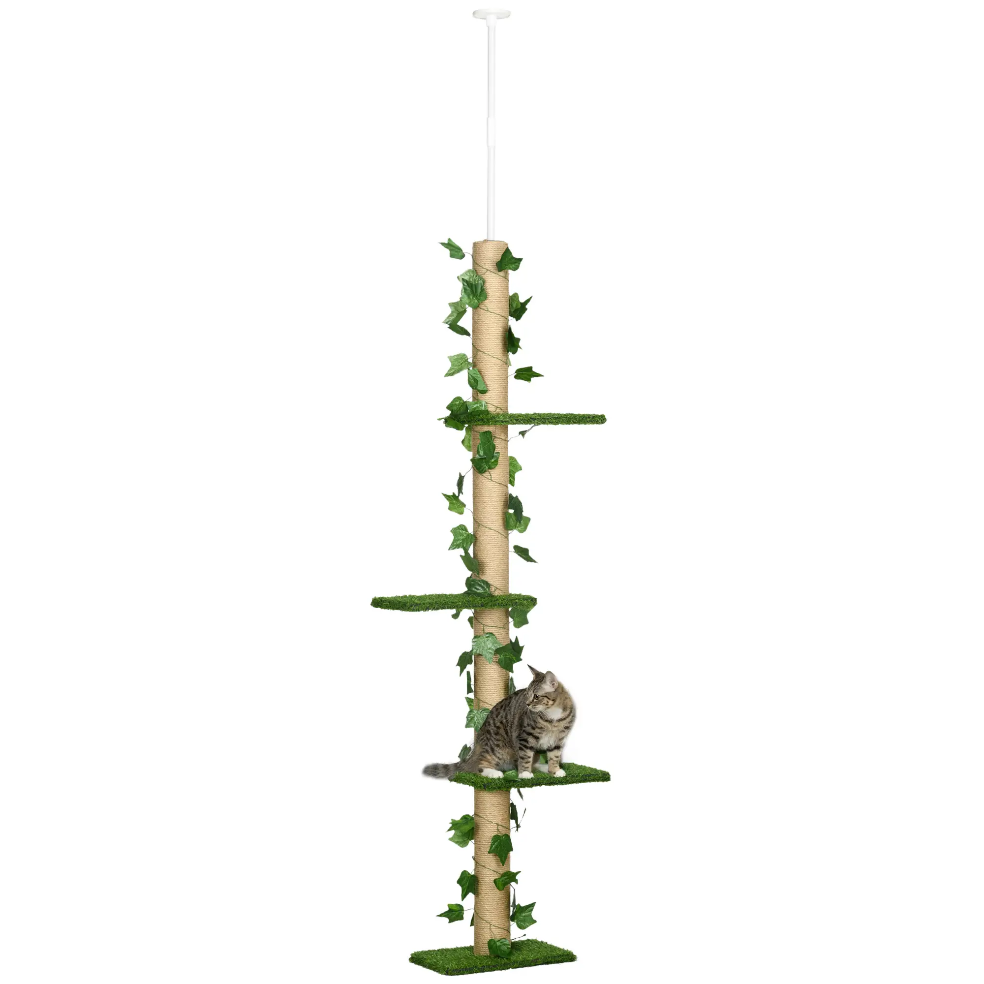 4-Tier Floor to Ceiling Cat Tree, Height 80-95Inches, Multi-Layer Activity Centre