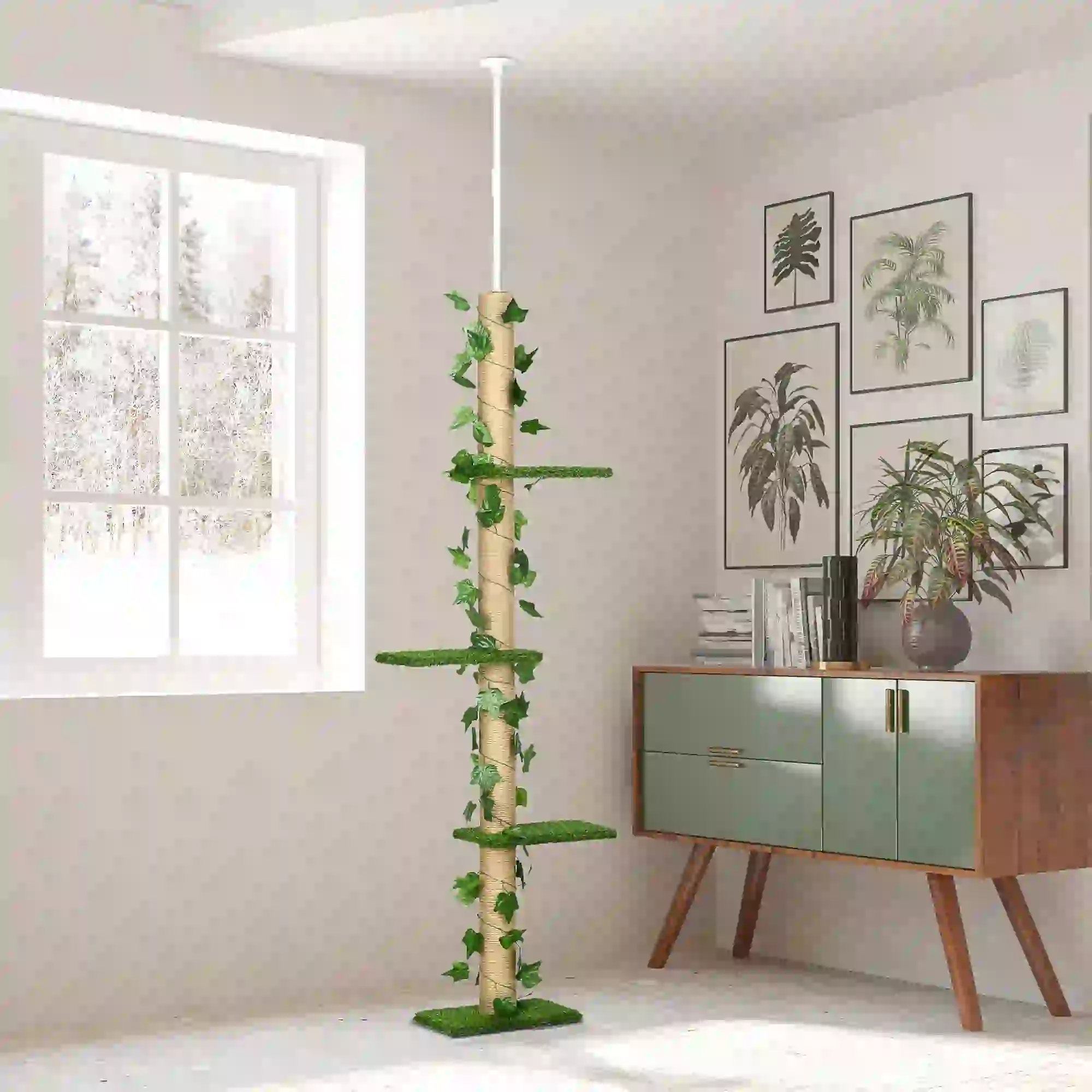 4-Tier Floor to Ceiling Cat Tree, Height 80-95Inches, Multi-Layer Activity Centre - Image 2