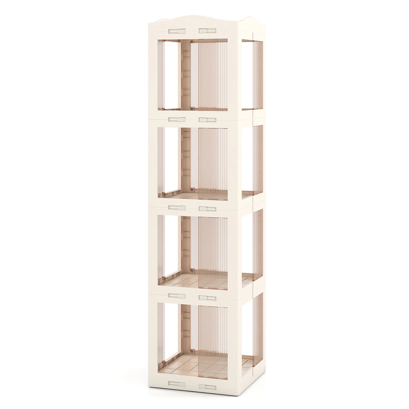 4-Tier Foldable Rotating Bookshelf with Swivel Base and Translucent Panels, White - Image 4
