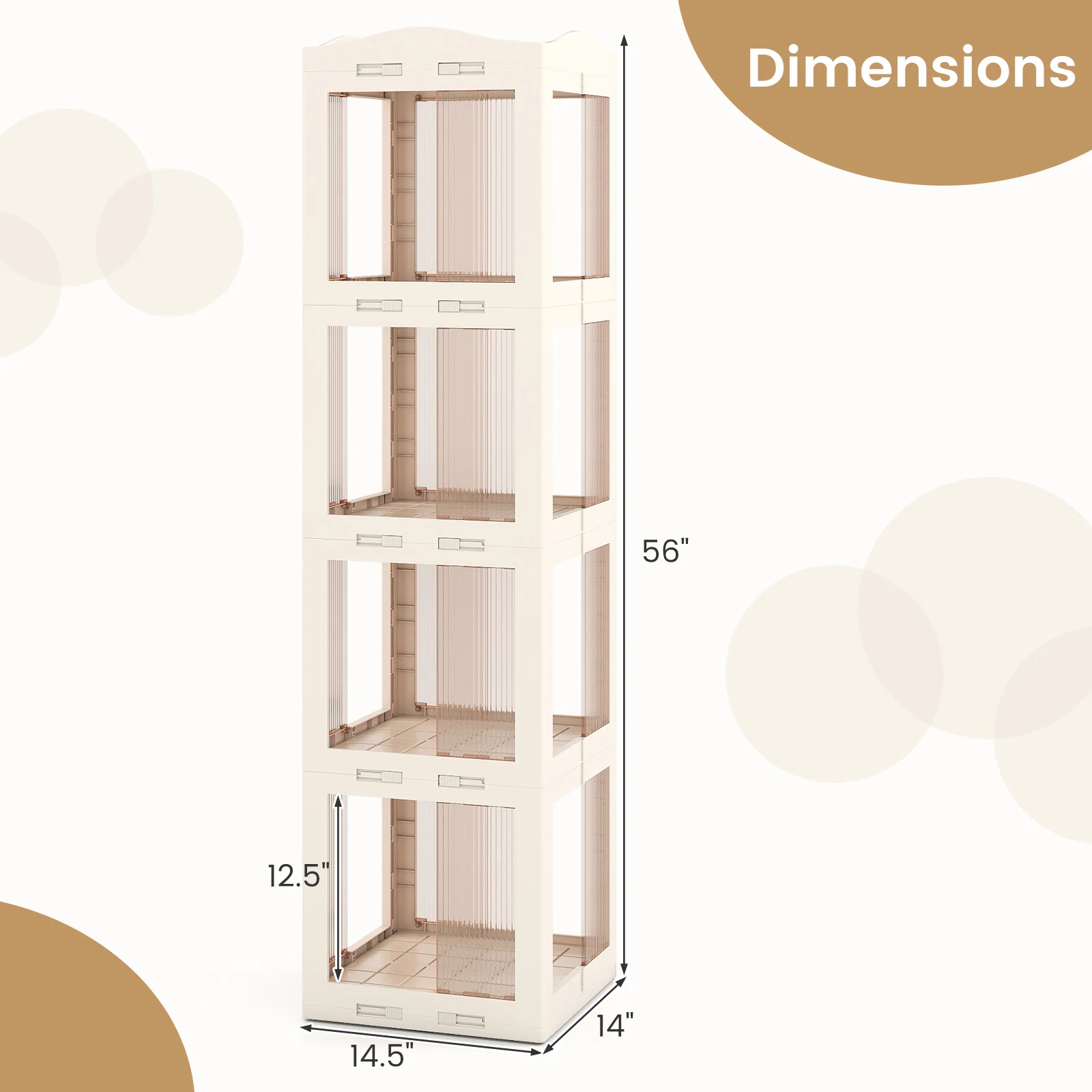 4-Tier Foldable Rotating Bookshelf with Swivel Base and Translucent Panels, White - Image 6
