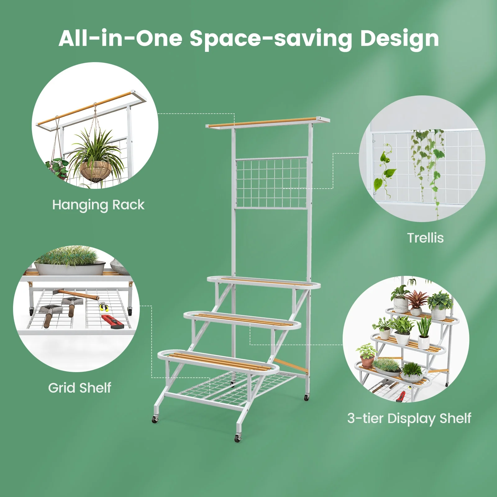 4-Tier Hanging Plant Stand, White - Image 8