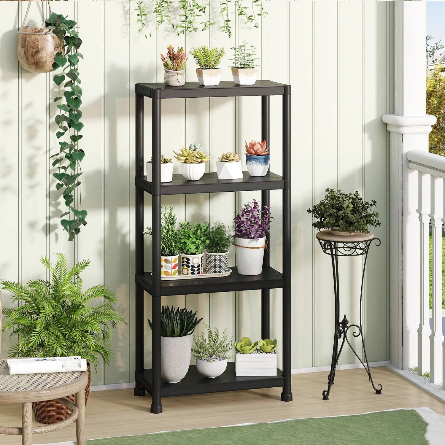 4-Tier Heavy-Duty Plastic Storage Shelves, Black - Image 2