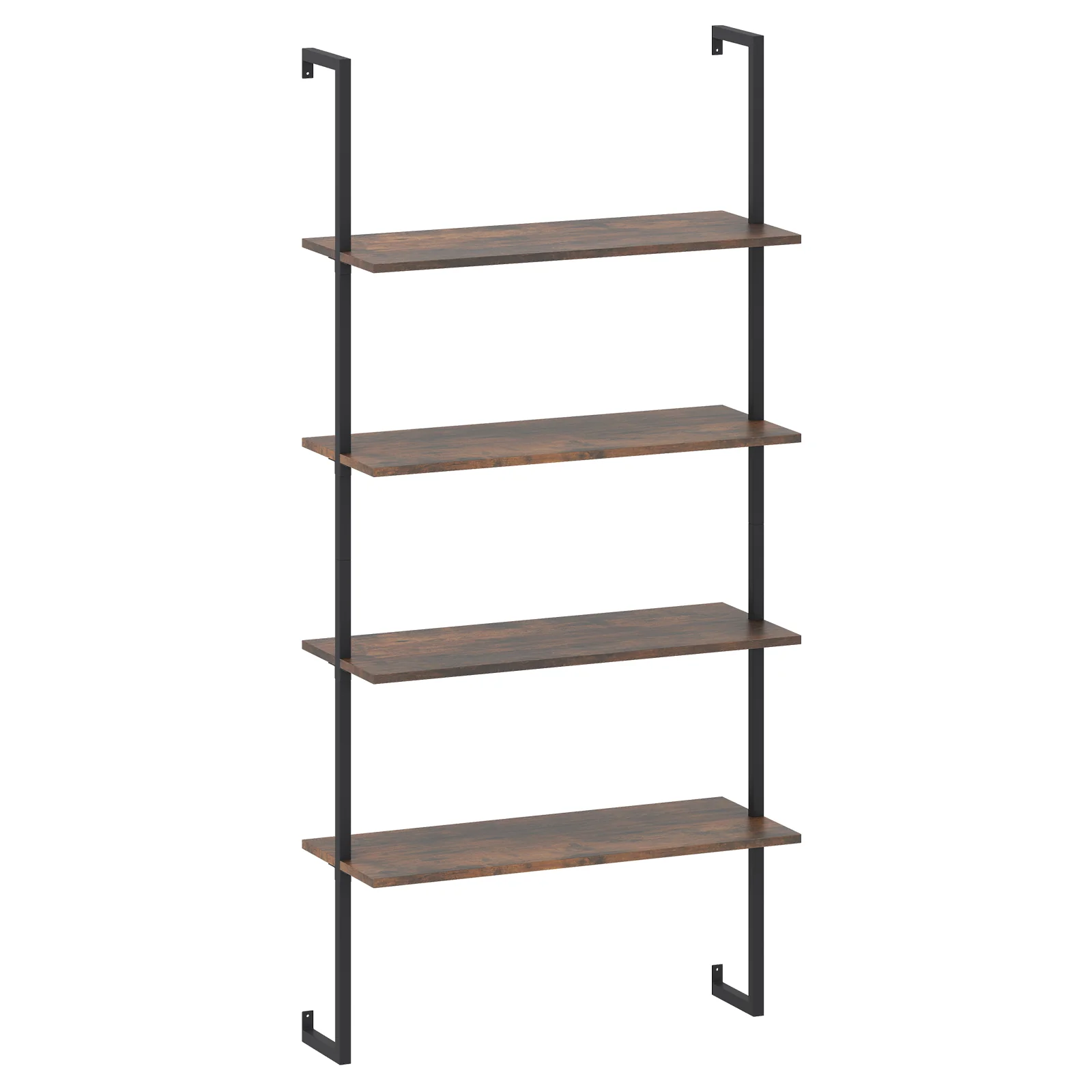 4-Tier Industrial Ladder Bookshelf, Metal Frame, Brown - Image 5