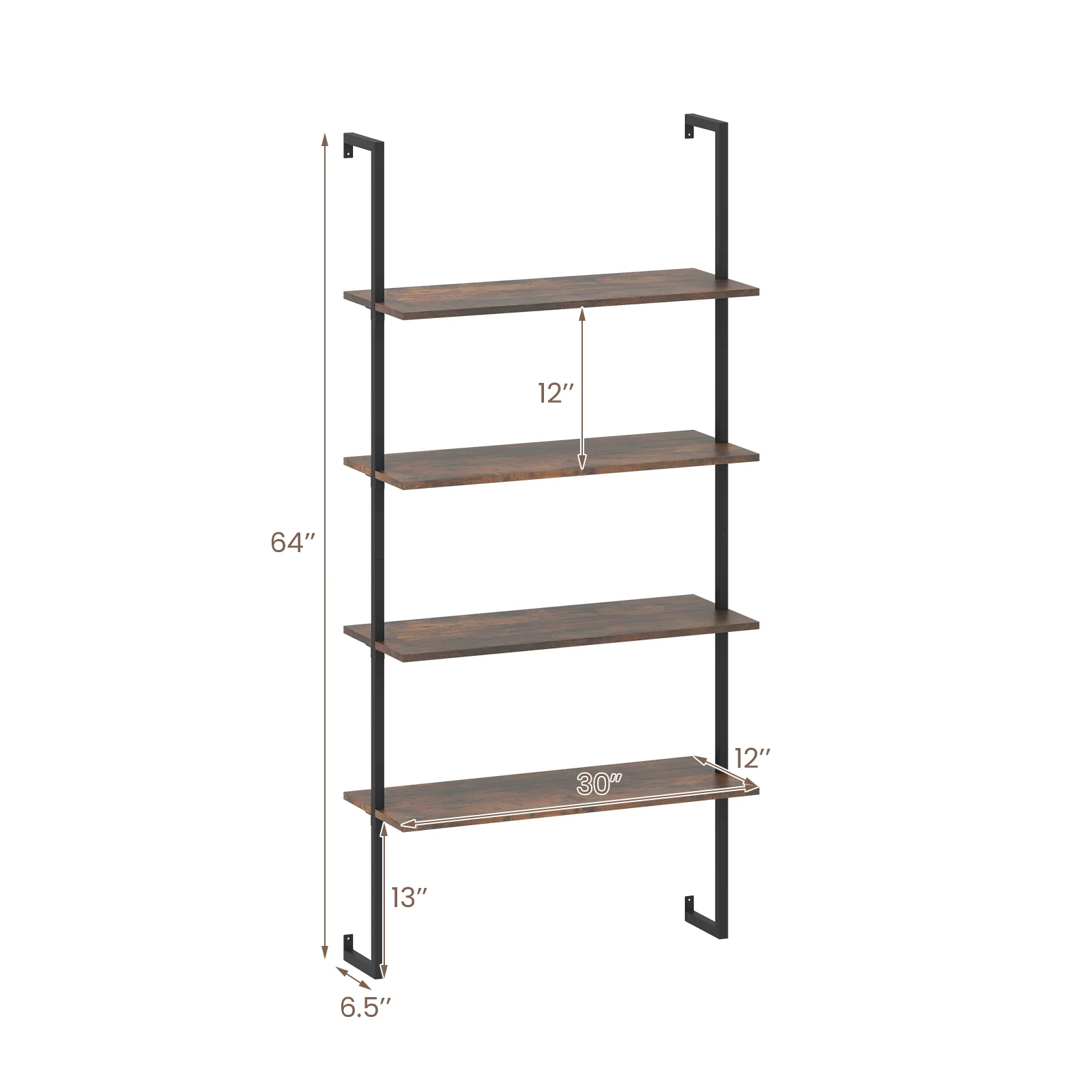 4-Tier Industrial Ladder Bookshelf, Metal Frame, Brown - Image 6