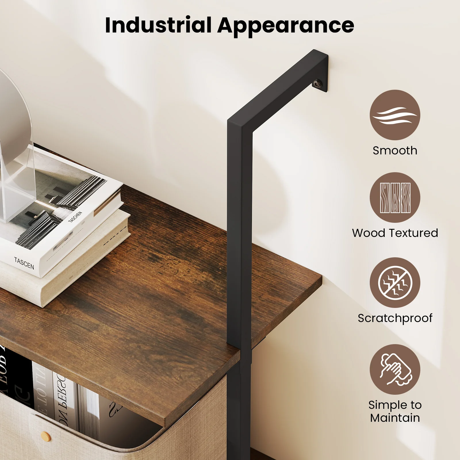 4-Tier Industrial Ladder Bookshelf, Metal Frame, Brown - Image 9