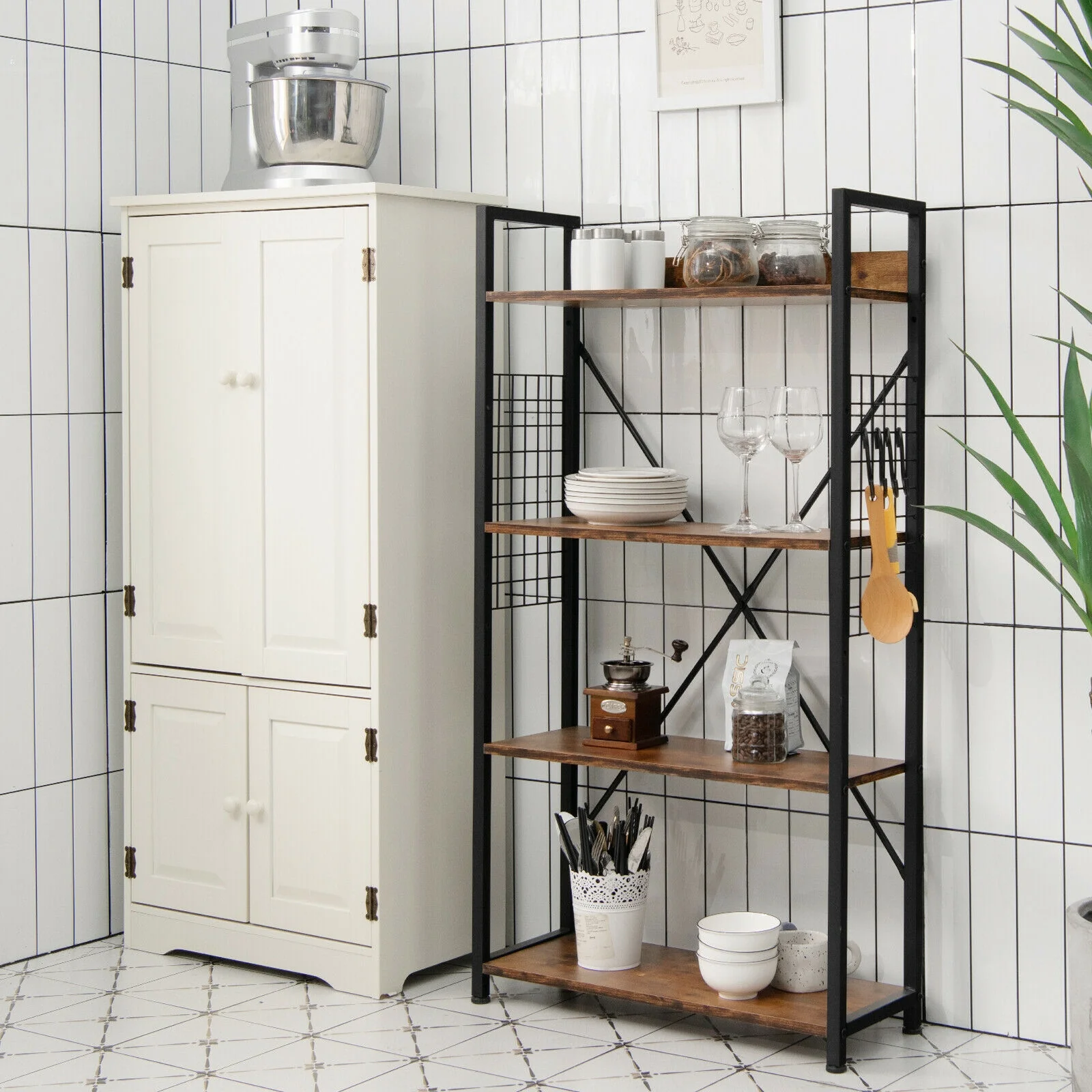 4-Tier Industrial Open Storage Bookshelf, Dark Brown - Image 3