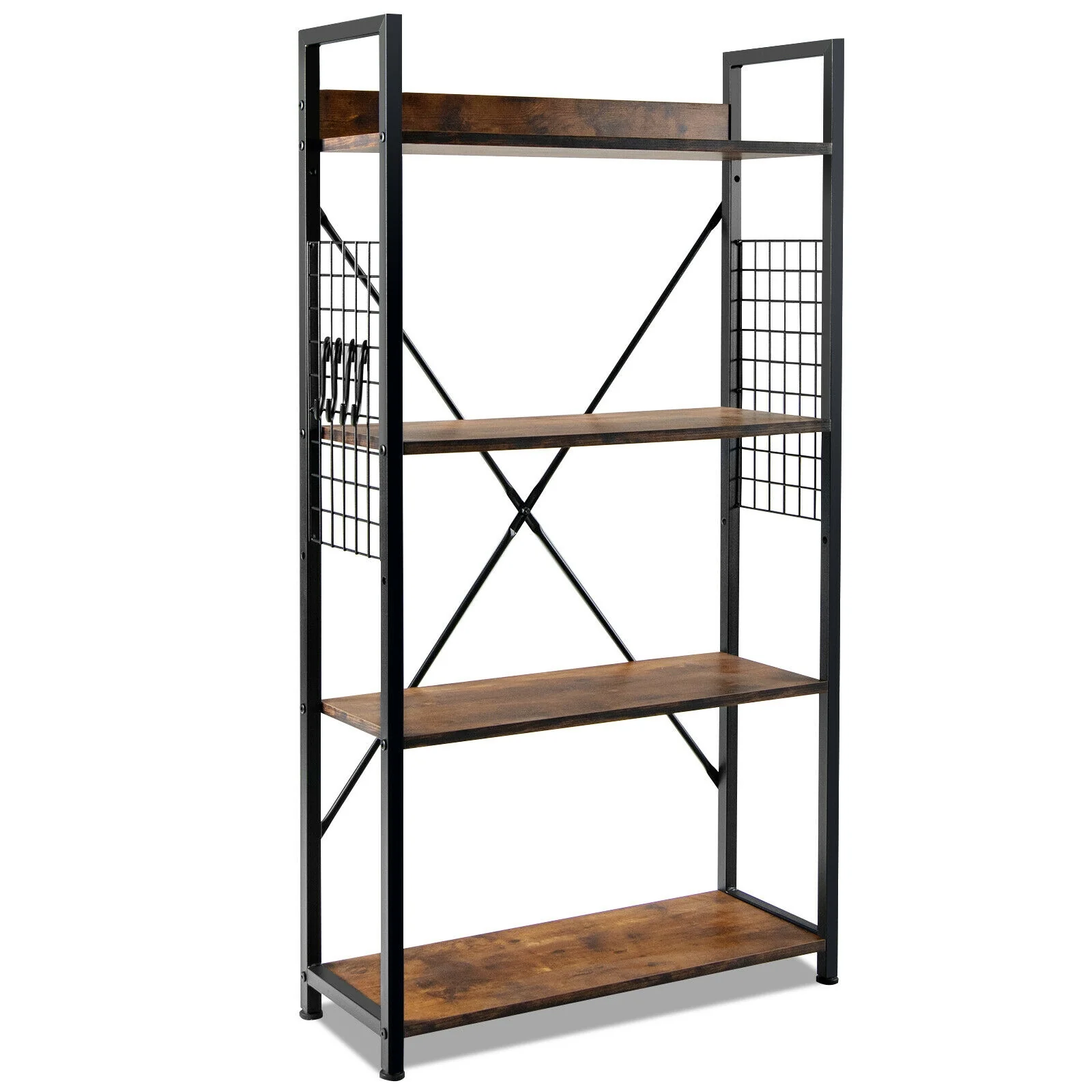 4-Tier Industrial Open Storage Bookshelf, Dark Brown - Image 4
