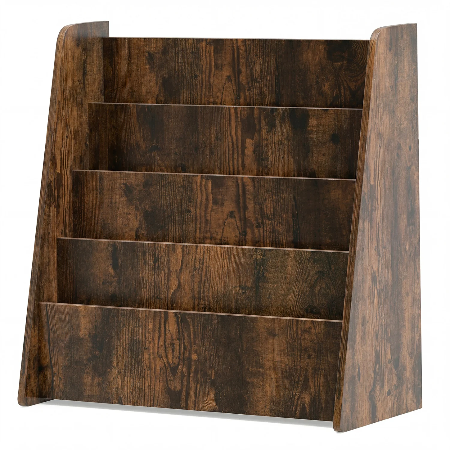 4-Tier Kids Bookshelf, Deep Compartments, Rustic Brown - Image 4