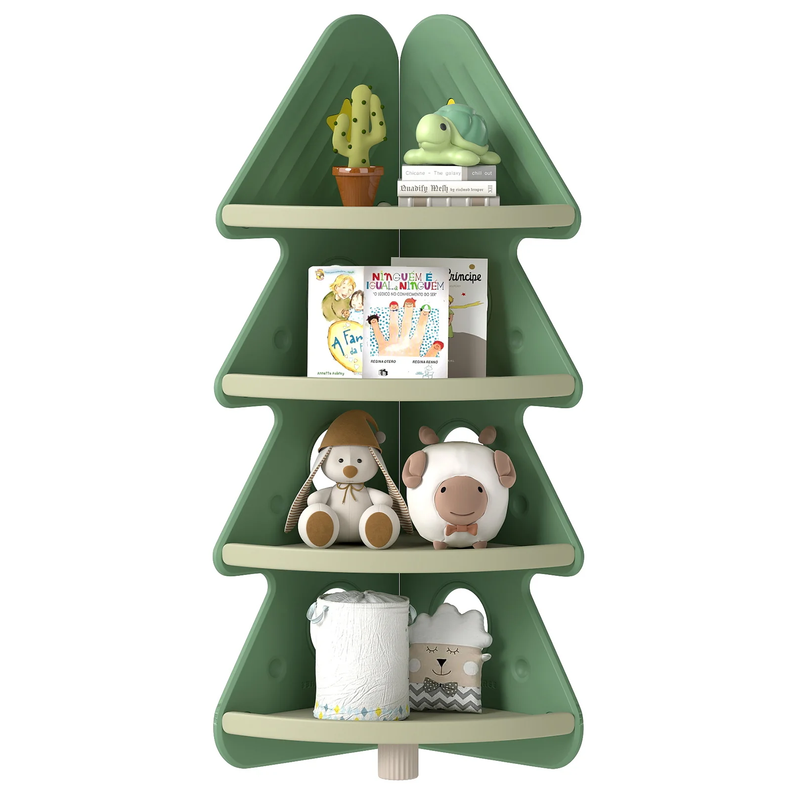 4-Tier Kids Corner Bookshelf Baby Display Shelf for Kids Room, Green - Image 4