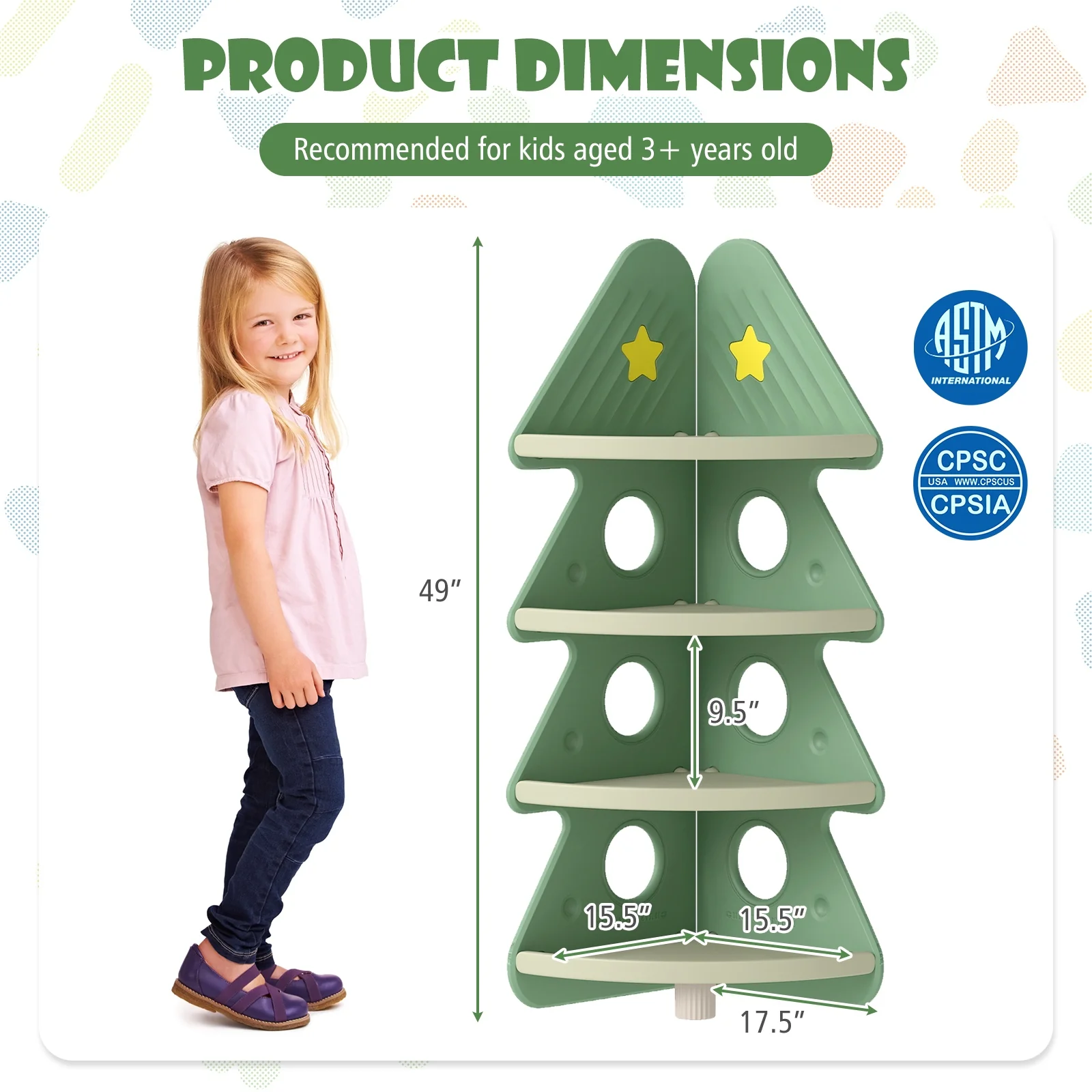 4-Tier Kids Corner Bookshelf Baby Display Shelf for Kids Room, Green - Image 6