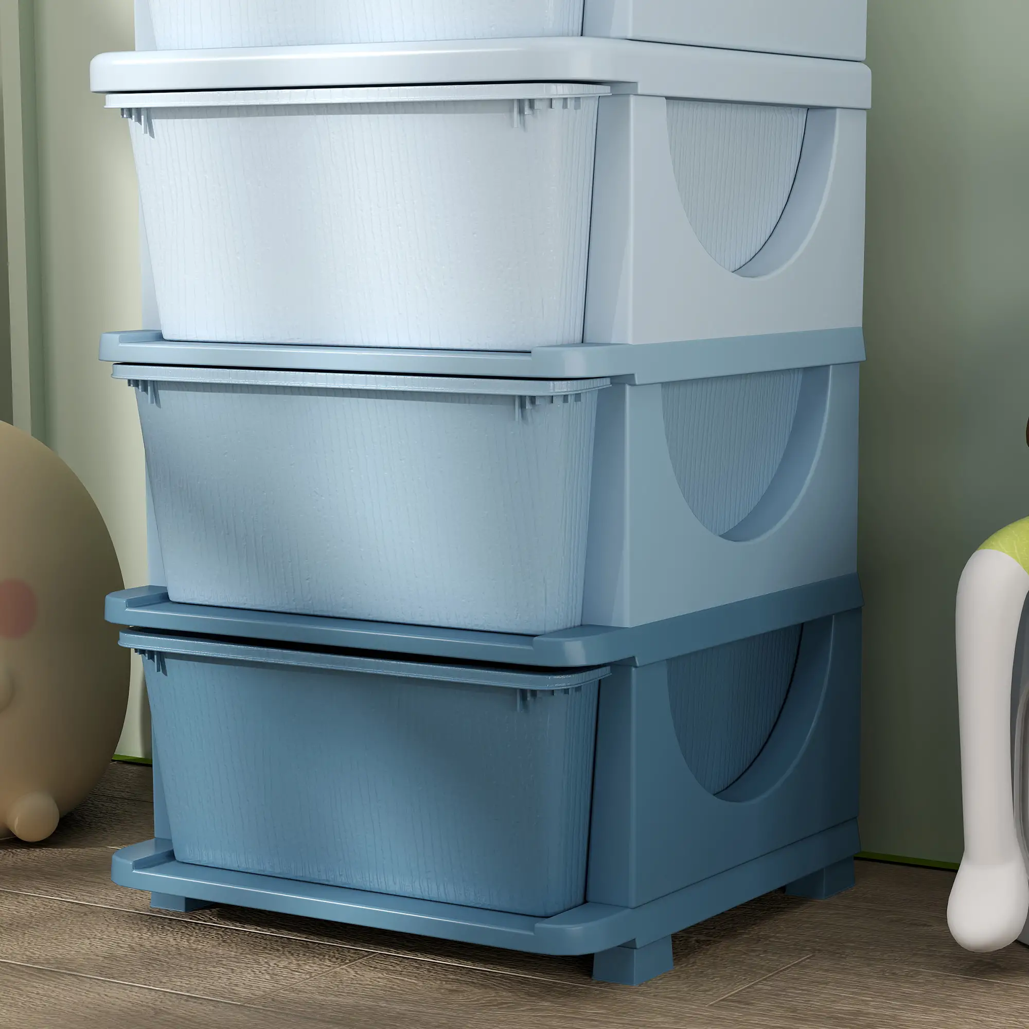 4 Tier Kids Toy Organizer, 4 Plastic Drawers, Blue - Image 10