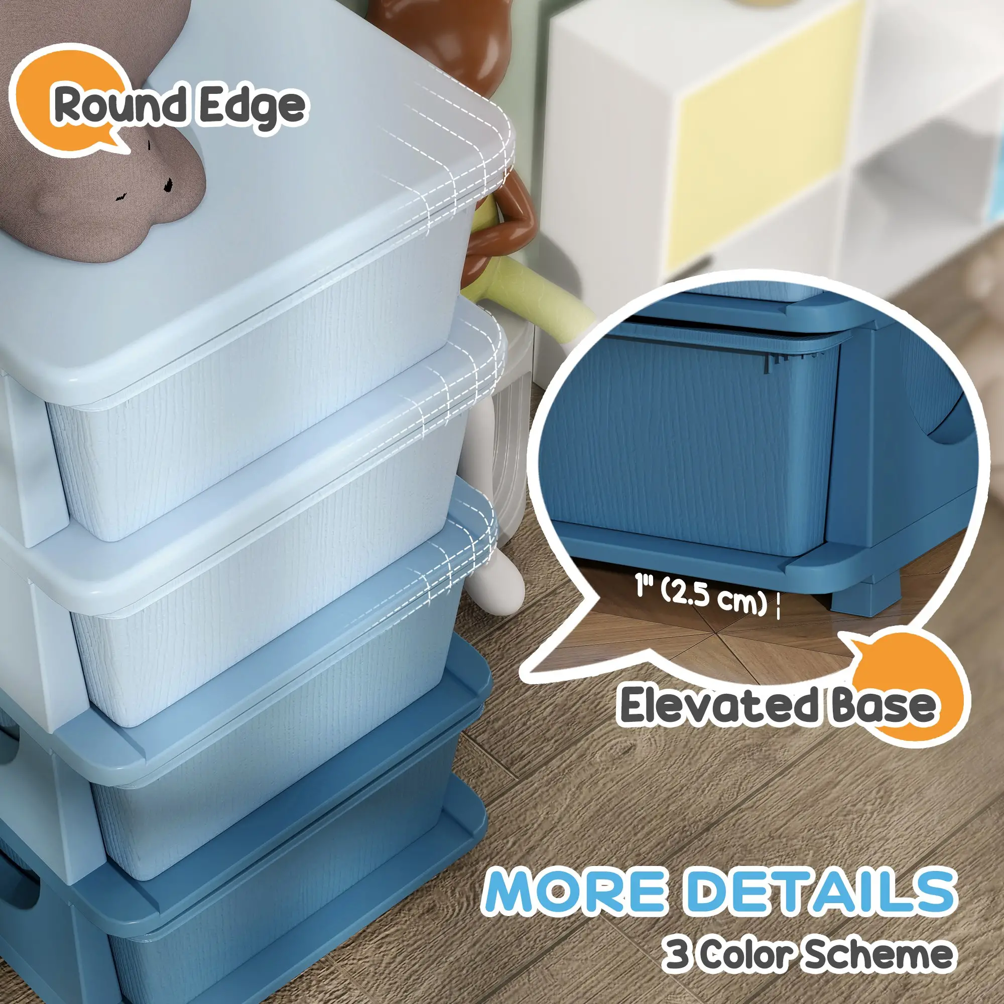 4 Tier Kids Toy Organizer, 4 Plastic Drawers, Blue - Image 5