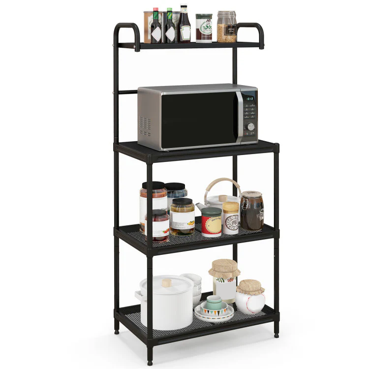 4-Tier Kitchen Microwave Storage Rack With Trash Can - Image 6