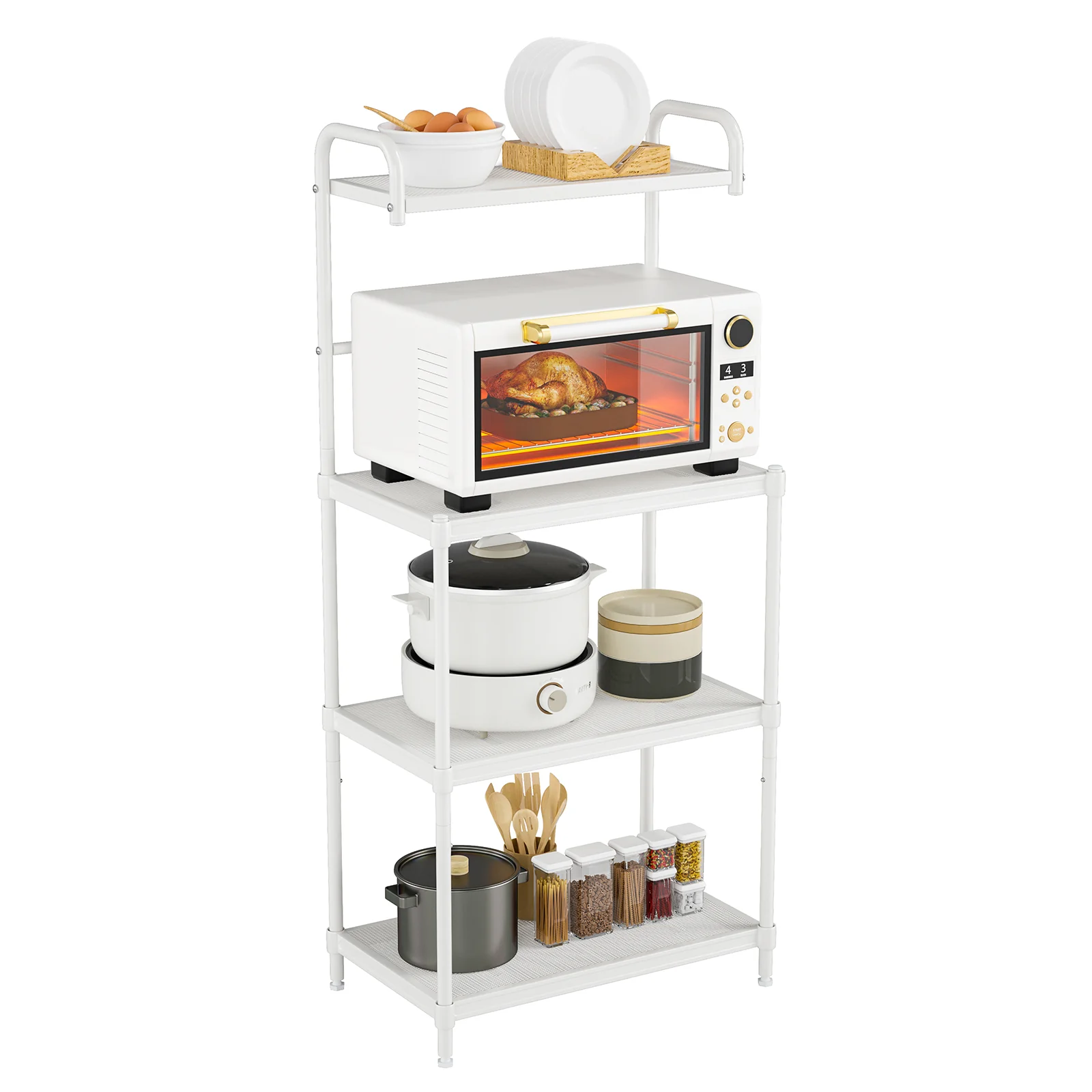 4-Tier Kitchen Storage Rack, Microwave Oven Shelves, White