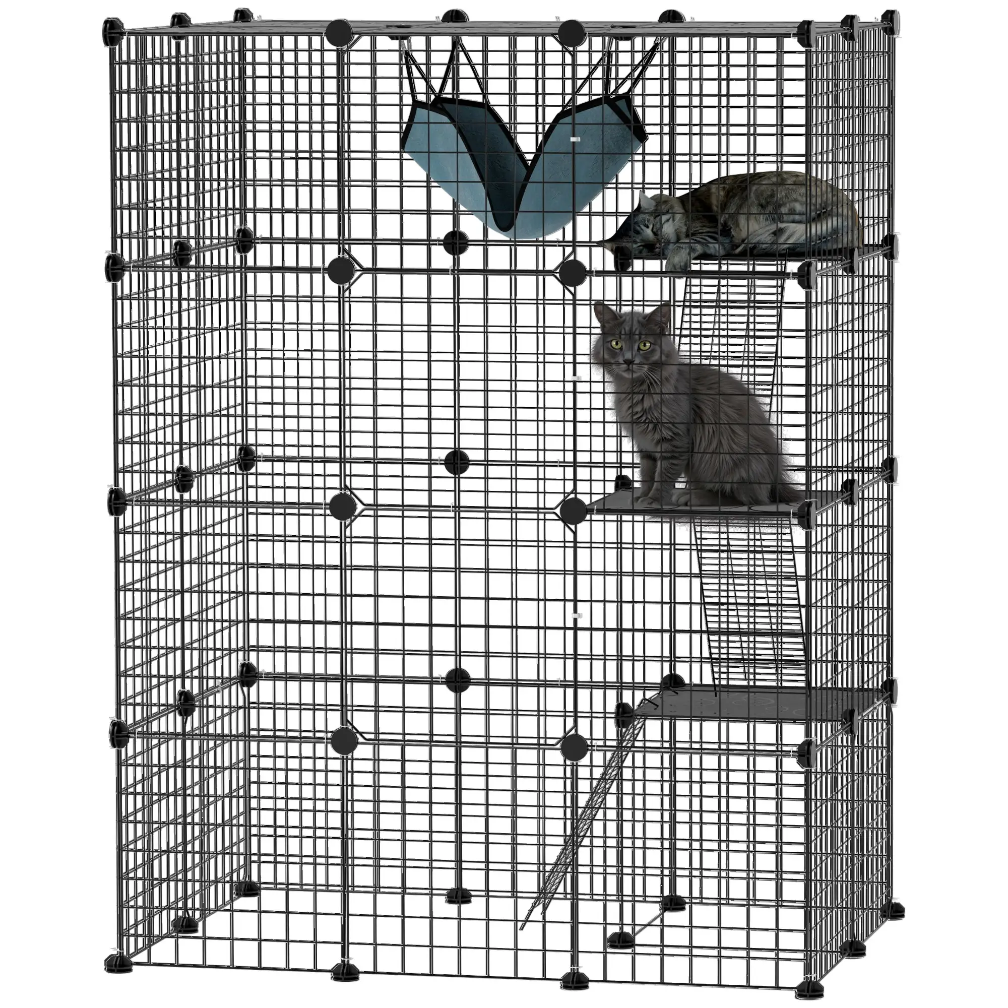 4-Tier Large Cat Cage with Hammock, Platforms, Ramps, Black - Image 11