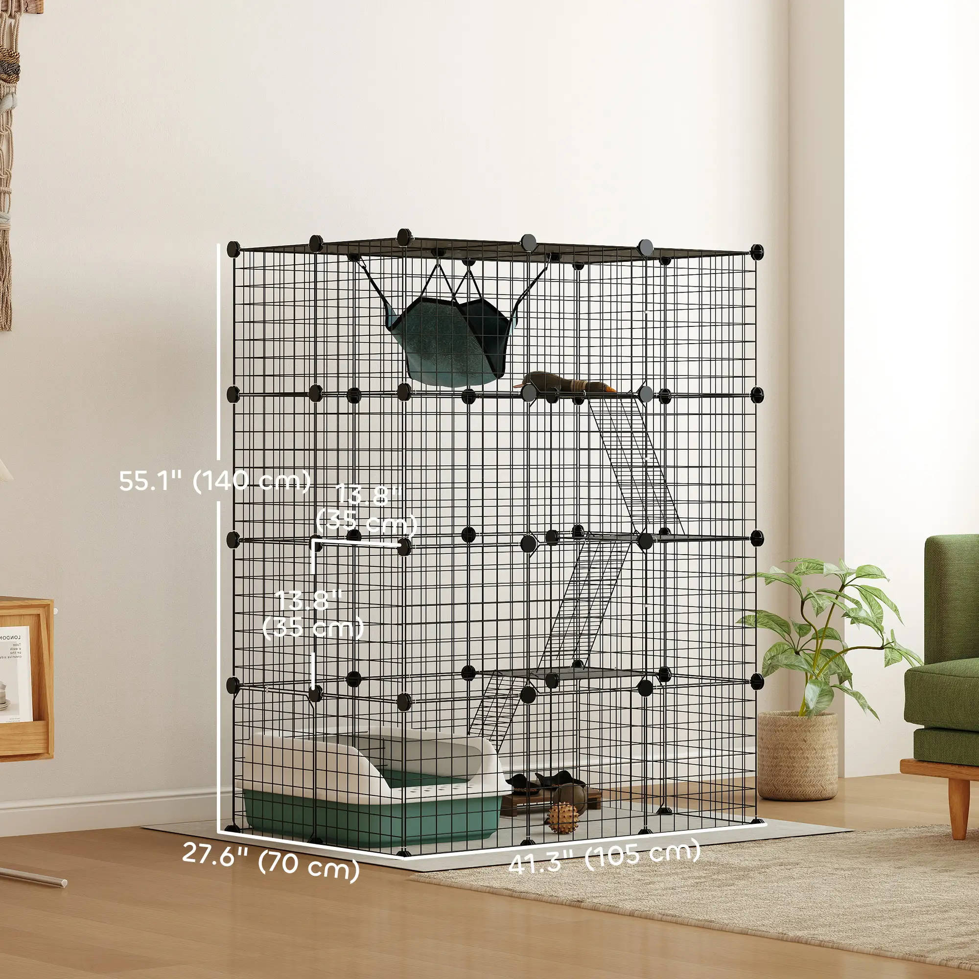 4-Tier Large Cat Cage with Hammock, Platforms, Ramps, Black - Image 3