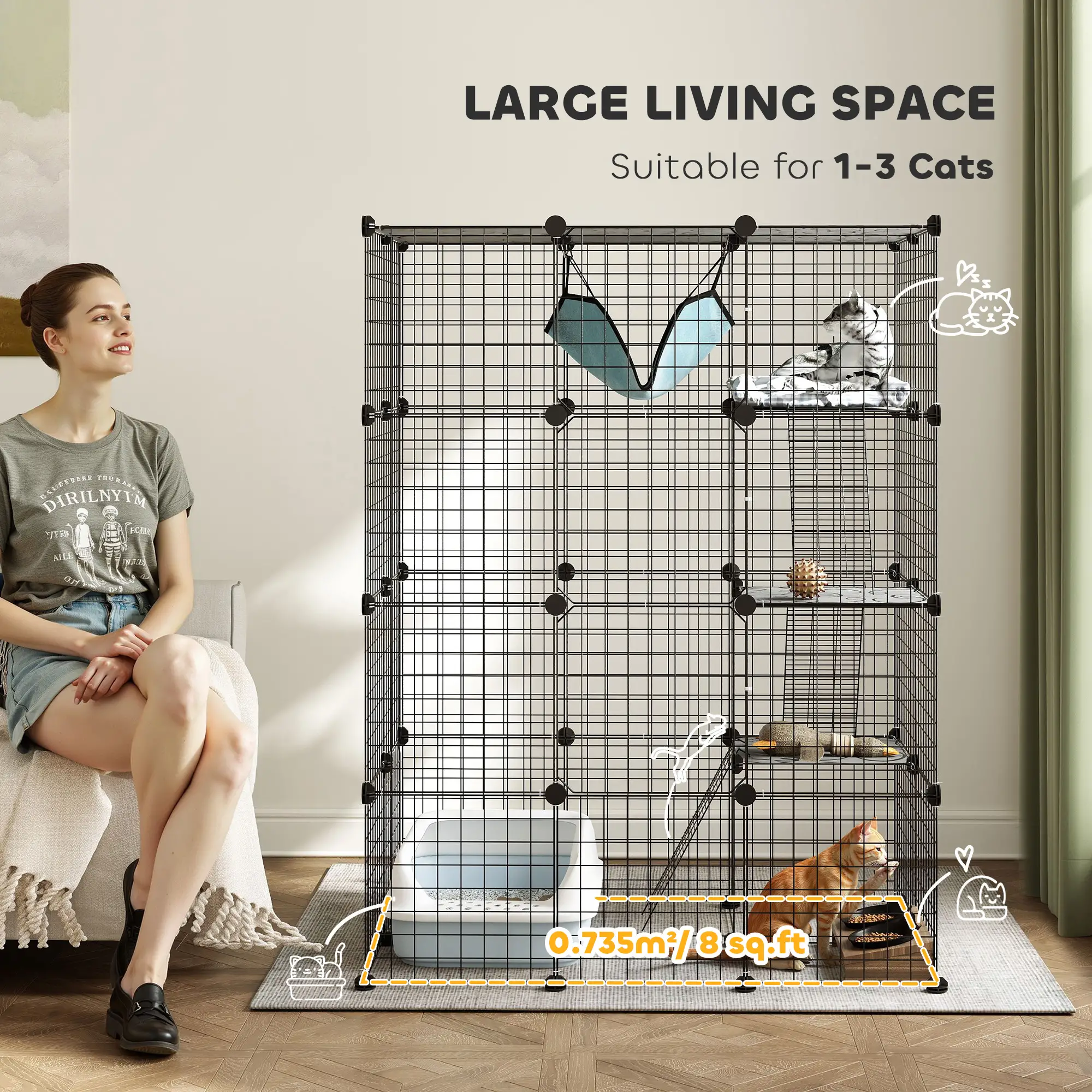 4-Tier Large Cat Cage with Hammock, Platforms, Ramps, Black - Image 4