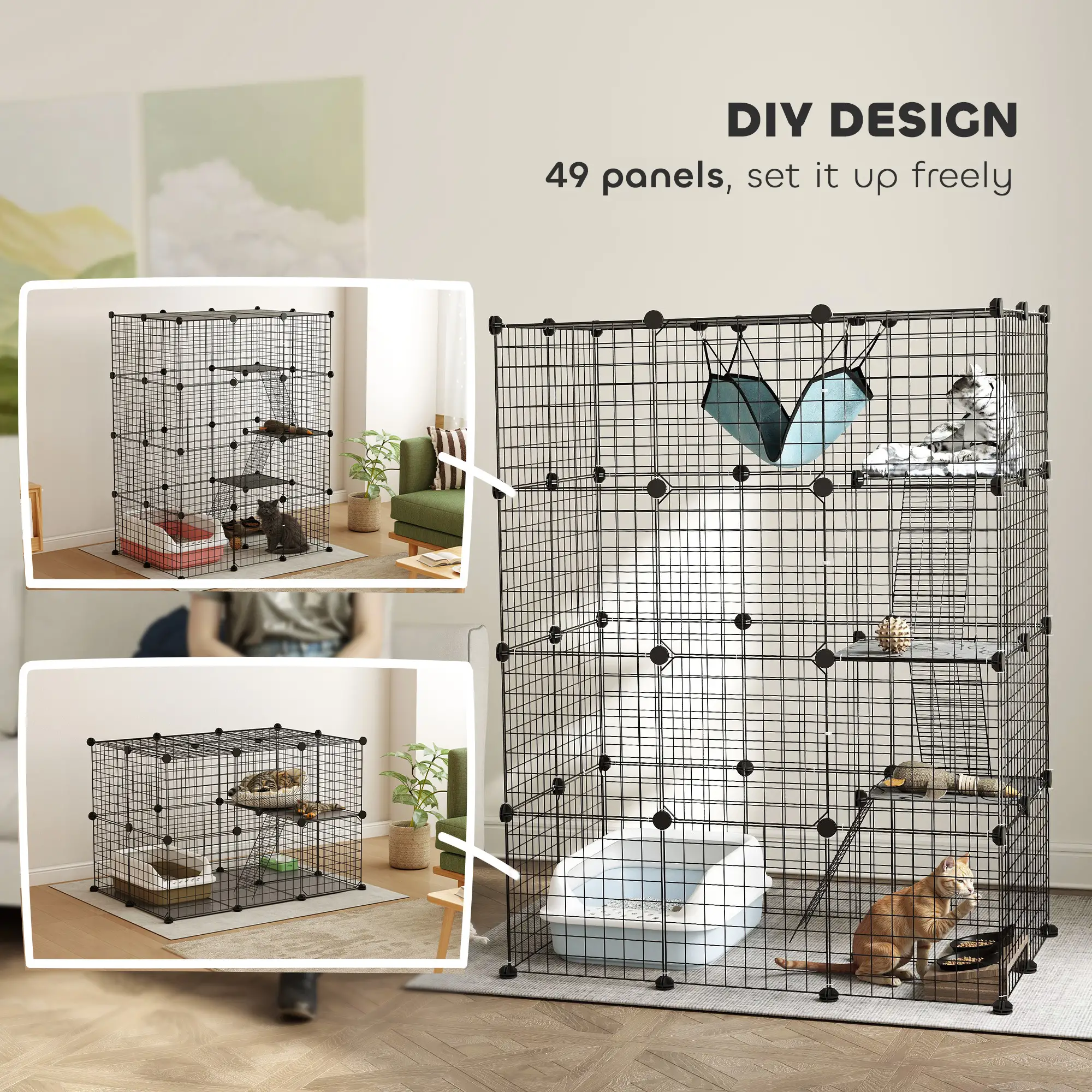 4-Tier Large Cat Cage with Hammock, Platforms, Ramps, Black - Image 5