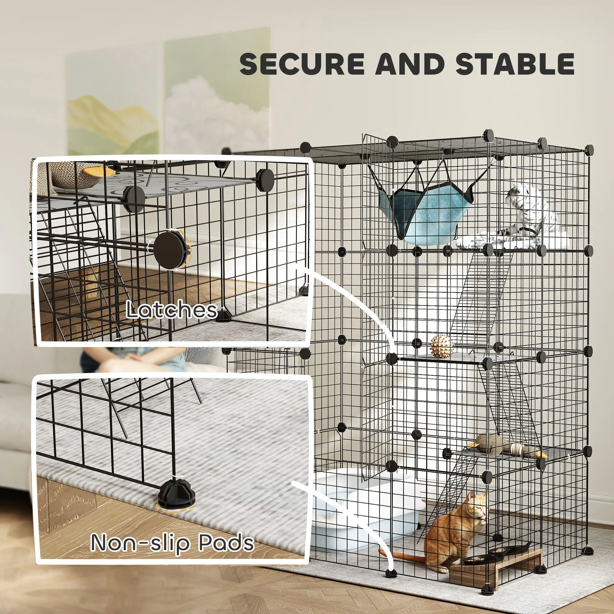 4-Tier Large Cat Cage with Hammock, Platforms, Ramps, Black - Image 9