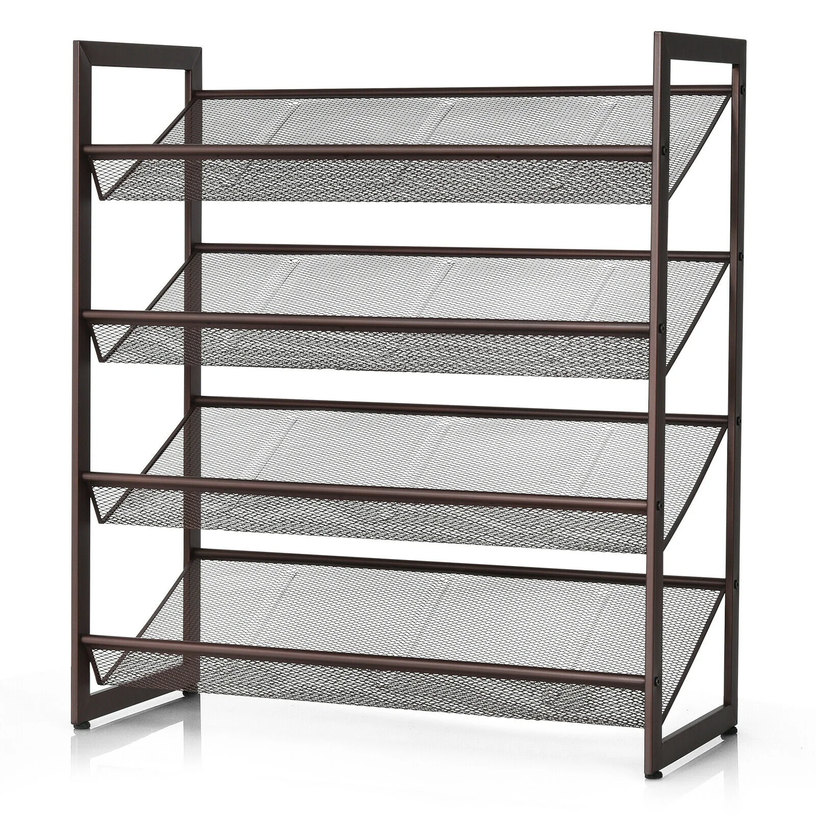 4-Tier Metal Shoe Rack, Flat And Slant Design, Brown - Image 6