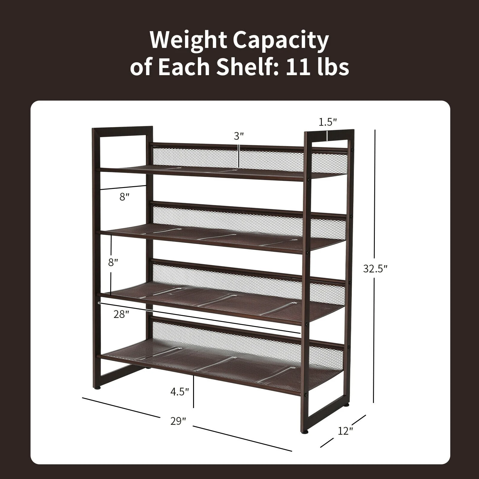 4-Tier Metal Shoe Rack, Flat And Slant Design, Brown - Image 7