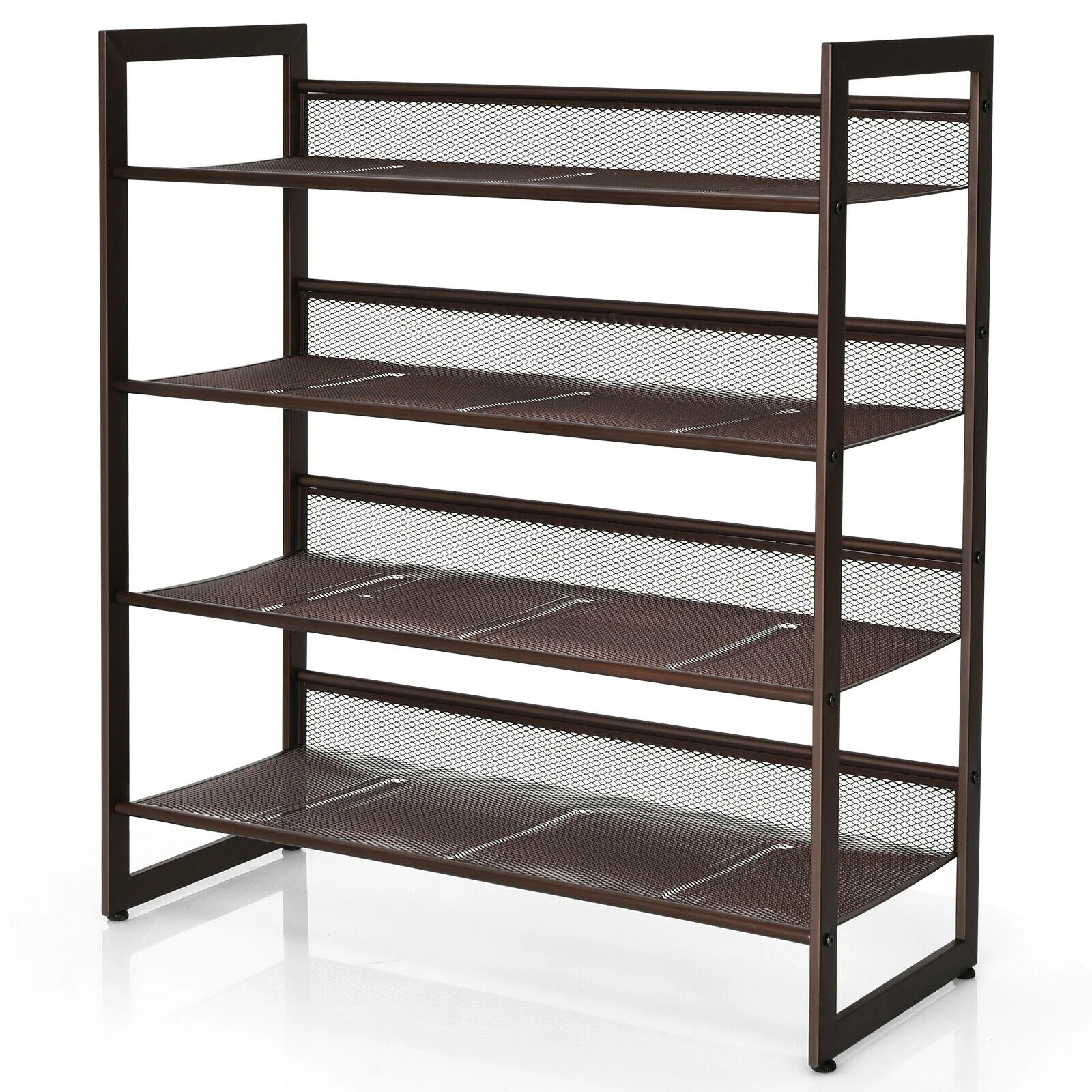 4-Tier Metal Shoe Rack, Flat And Slant Design, Brown - Image 8