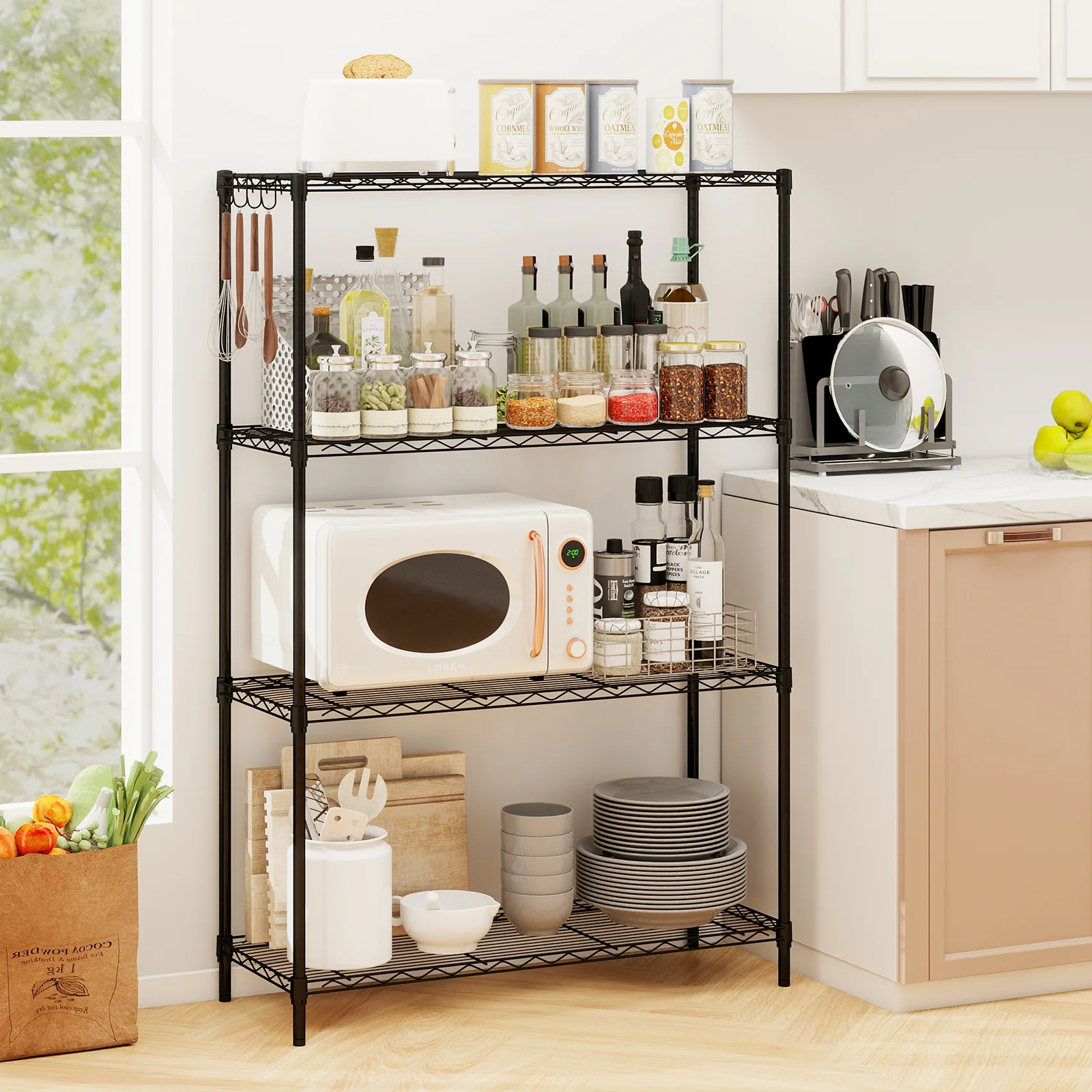 4-Tier Metal Storage Shelving Unit with V-Shaped Wire Rack and 1000 LBS Capacity-DK, Black - Image 2