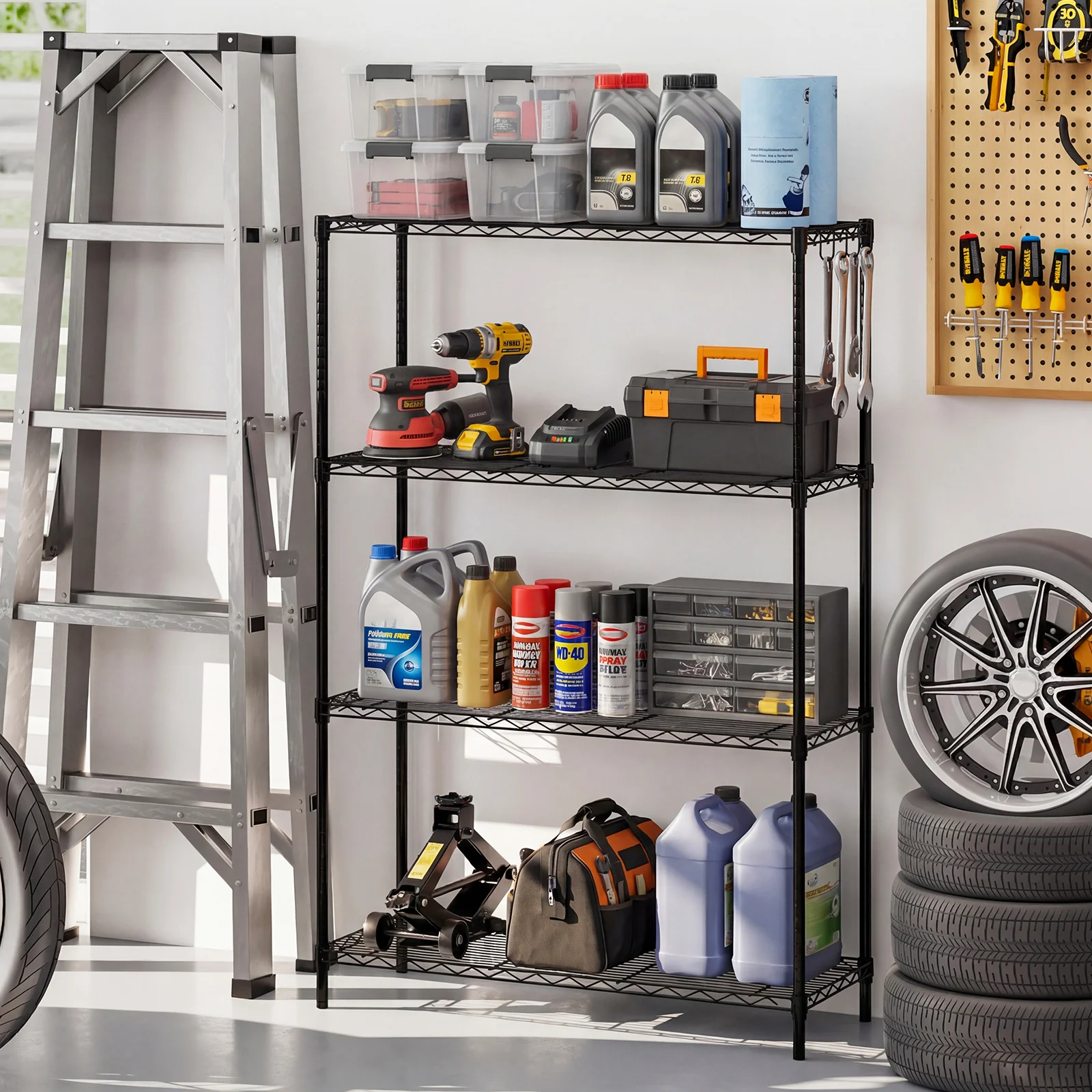 4-Tier Metal Storage Shelving Unit with V-Shaped Wire Rack and 1000 LBS Capacity-DK, Black - Image 3