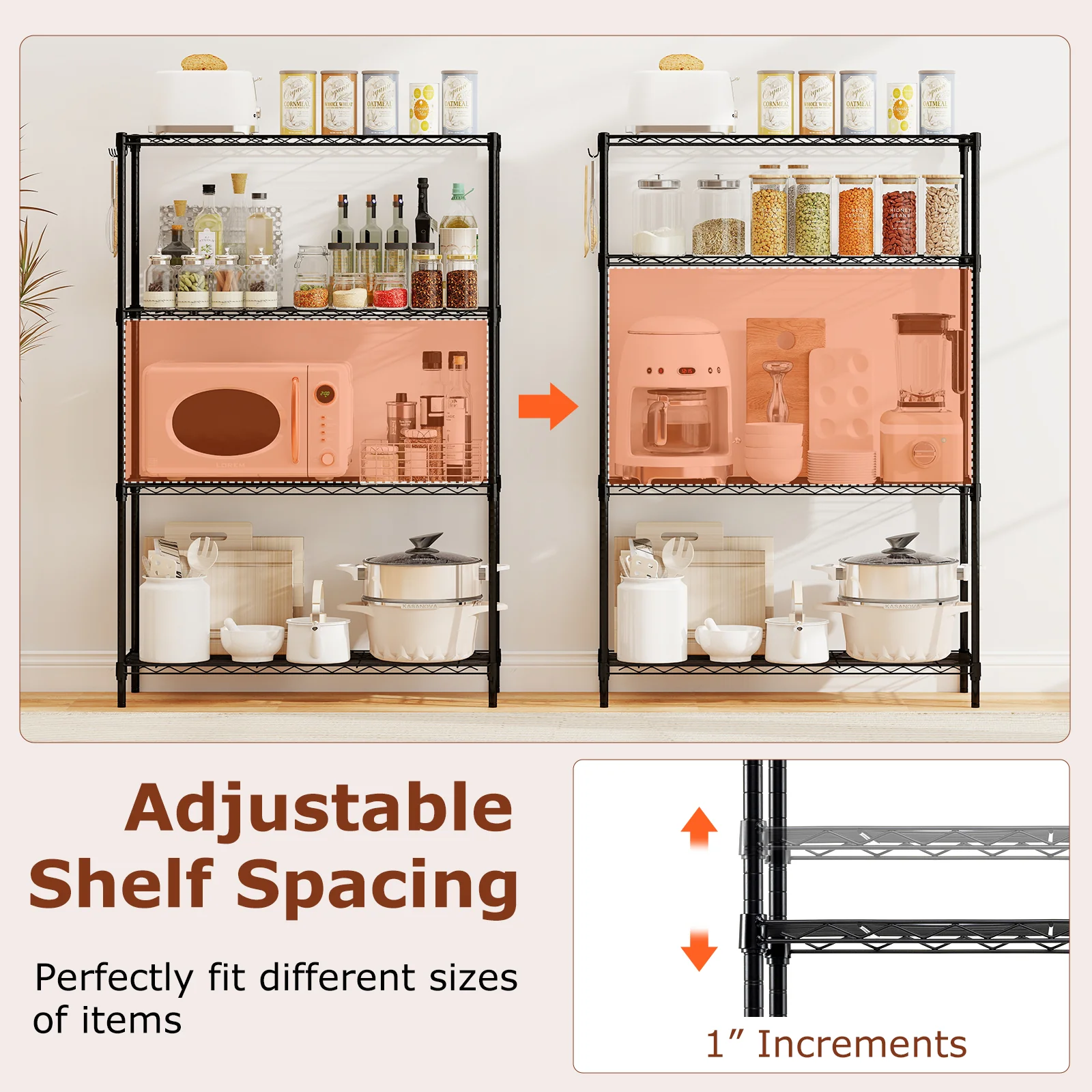 4-Tier Metal Storage Shelving Unit with V-Shaped Wire Rack and 1000 LBS Capacity-DK, Black - Image 8