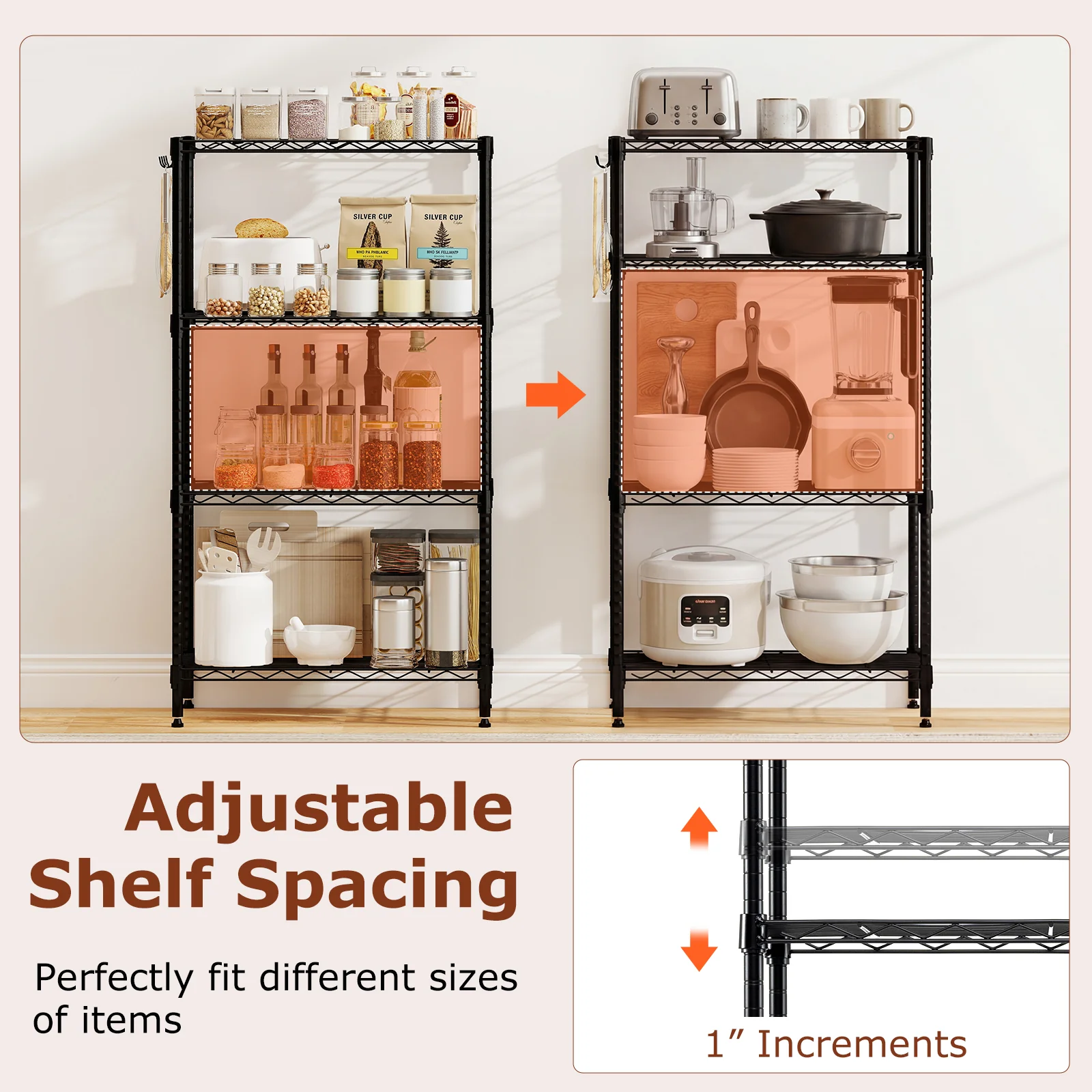 4-Tier Metal Storage Shelving Unit with V-Shaped Wire Rack and 600 LBS Capacity-DK, Black - Image 10