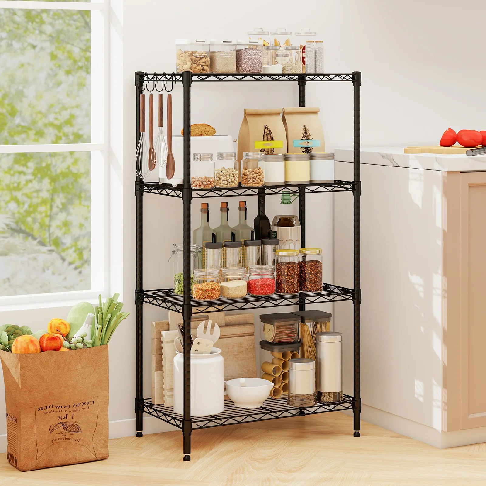 4-Tier Metal Storage Shelving Unit with V-Shaped Wire Rack and 600 LBS Capacity-DK, Black - Image 2