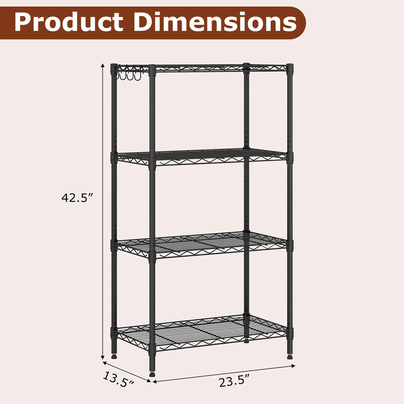 4-Tier Metal Storage Shelving Unit with V-Shaped Wire Rack and 600 LBS Capacity-DK, Black - Image 6