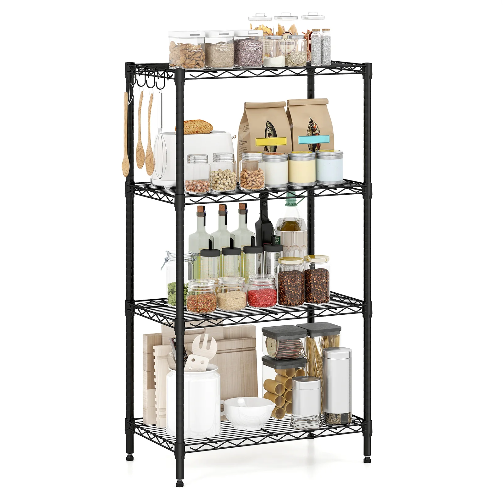 4-Tier Metal Storage Shelving Unit with V-Shaped Wire Rack and 600 LBS Capacity-DK, Black - Image 7