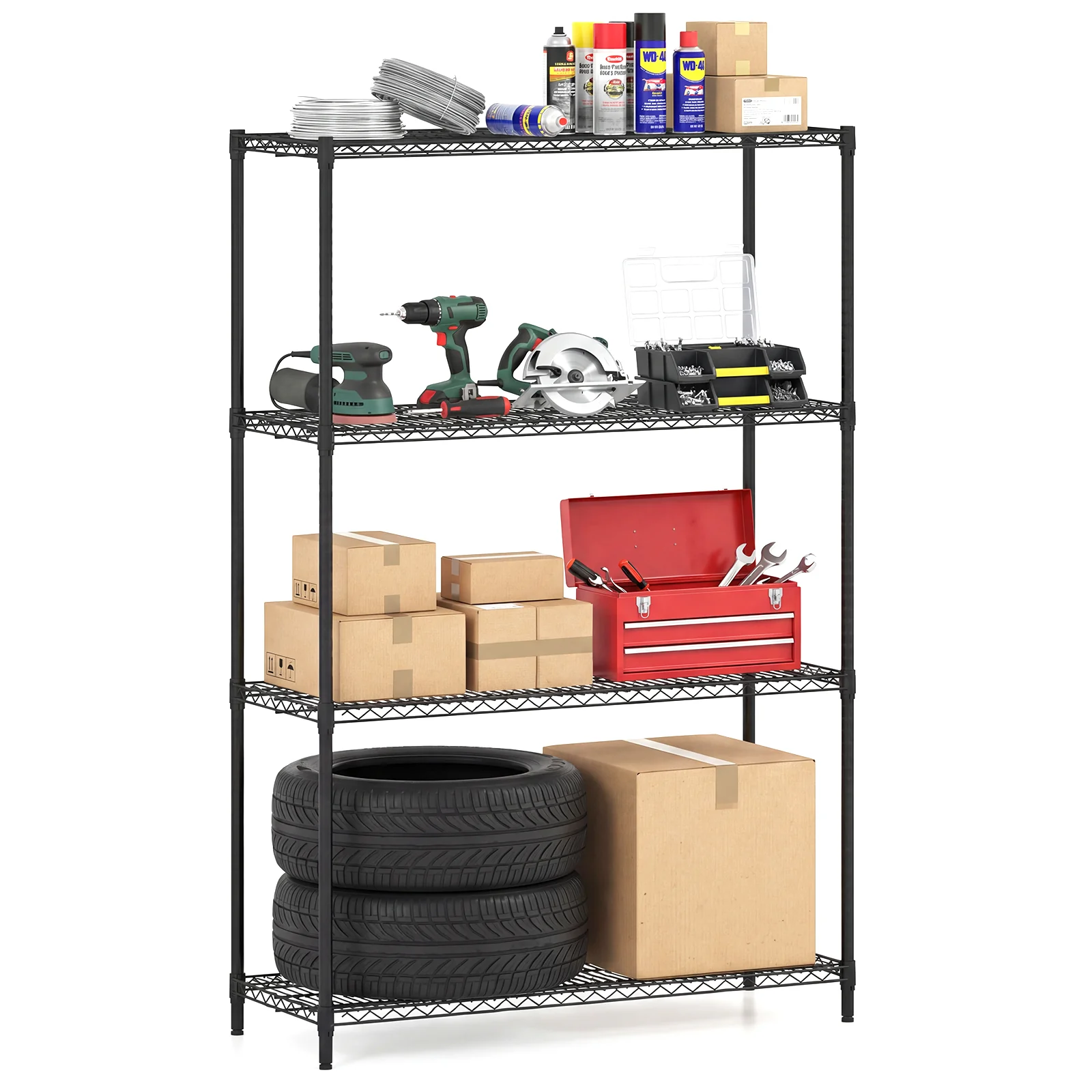 4-Tier Metal Storage Shelving Unit with V-Shaped Wire Rack-DK, Black - Image 5