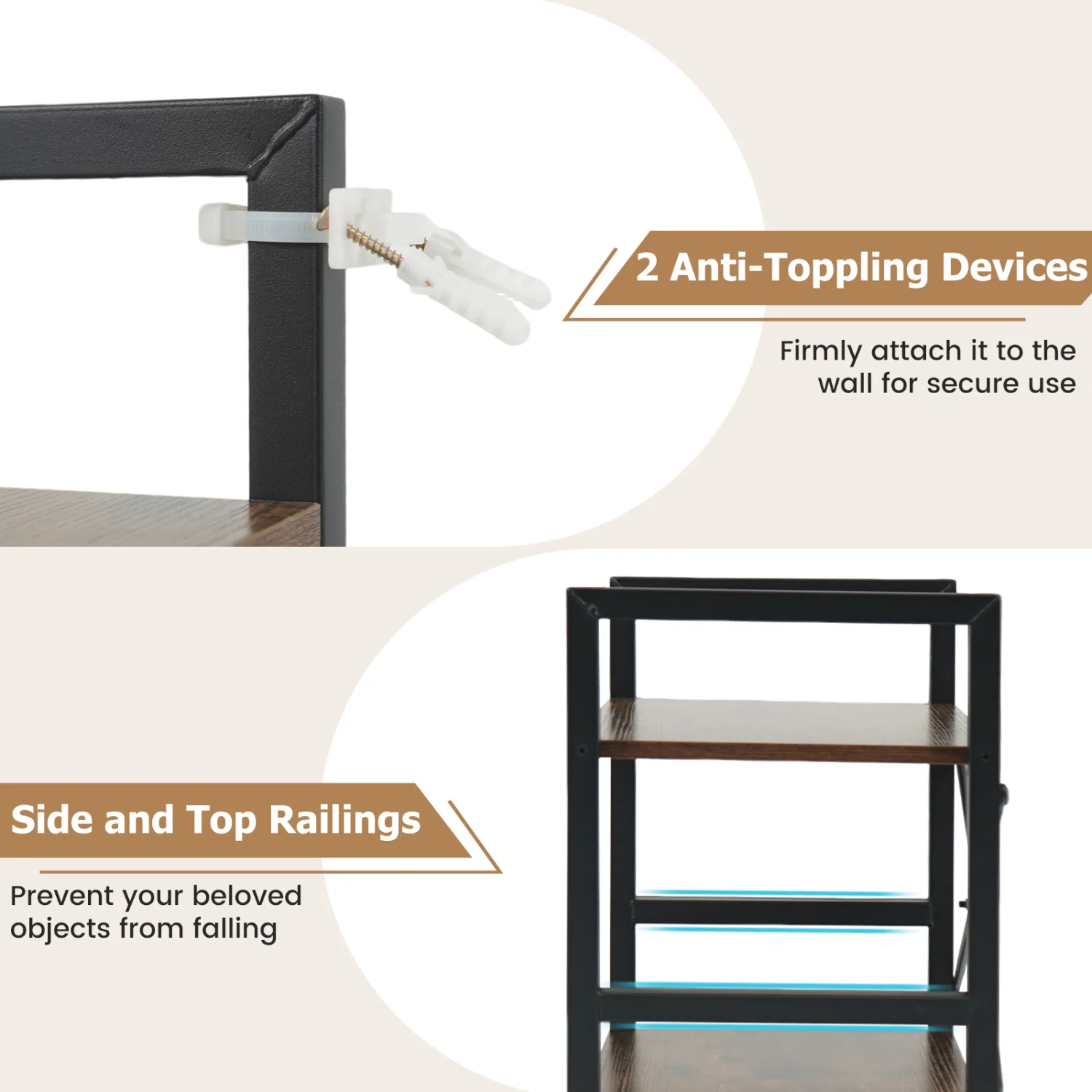 4-Tier Narrow Bookshelf, Freestanding, Metal Frame, Rustic Brown - Image 6