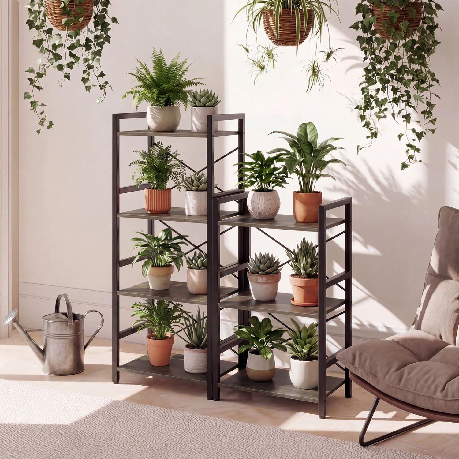 4-Tier Narrow Bookshelf with Metal Frame, Oak - Image 9