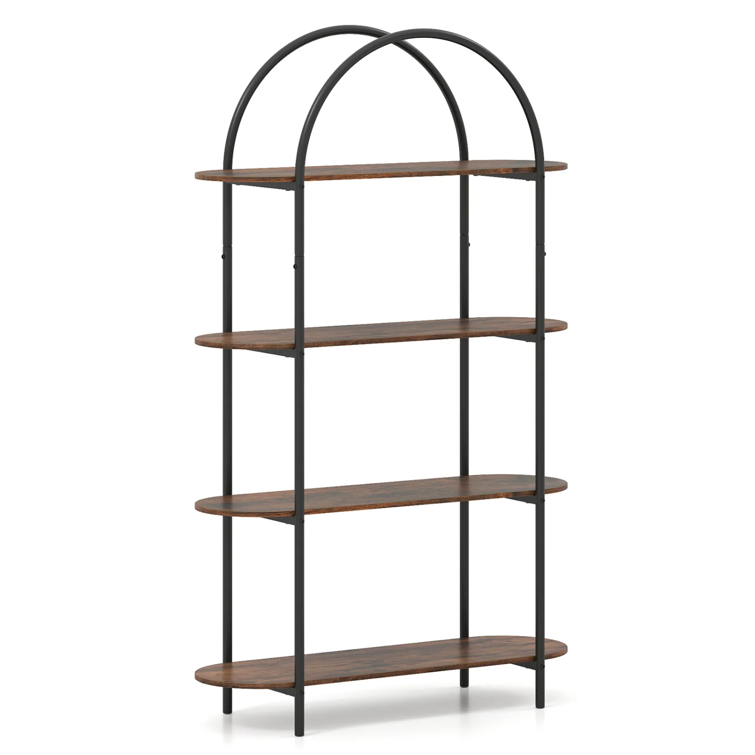 4-Tier Open Bookcase with Sturdy Metal Frame for Living Room-CF, Rustic Brown