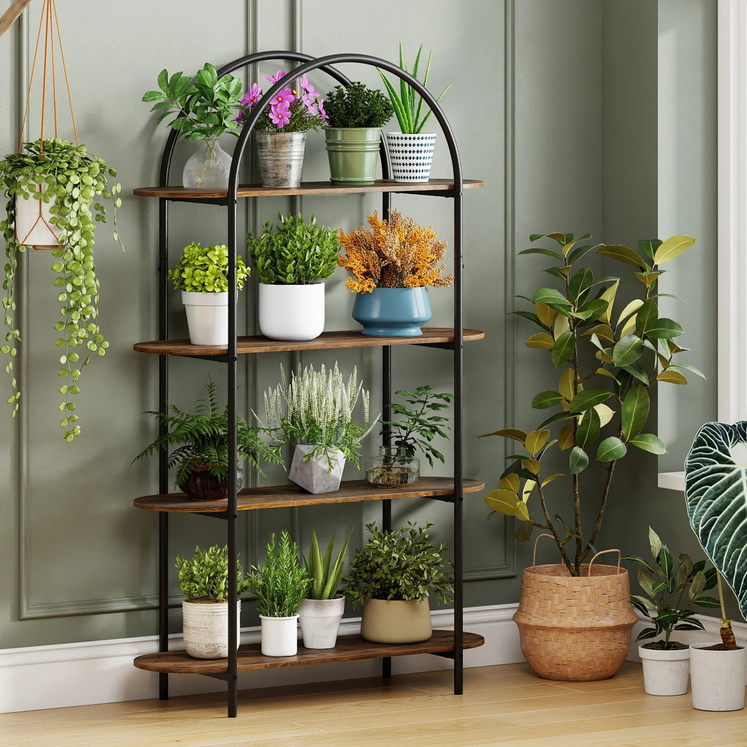 4-Tier Open Bookcase with Sturdy Metal Frame for Living Room-CF, Rustic Brown - Image 2